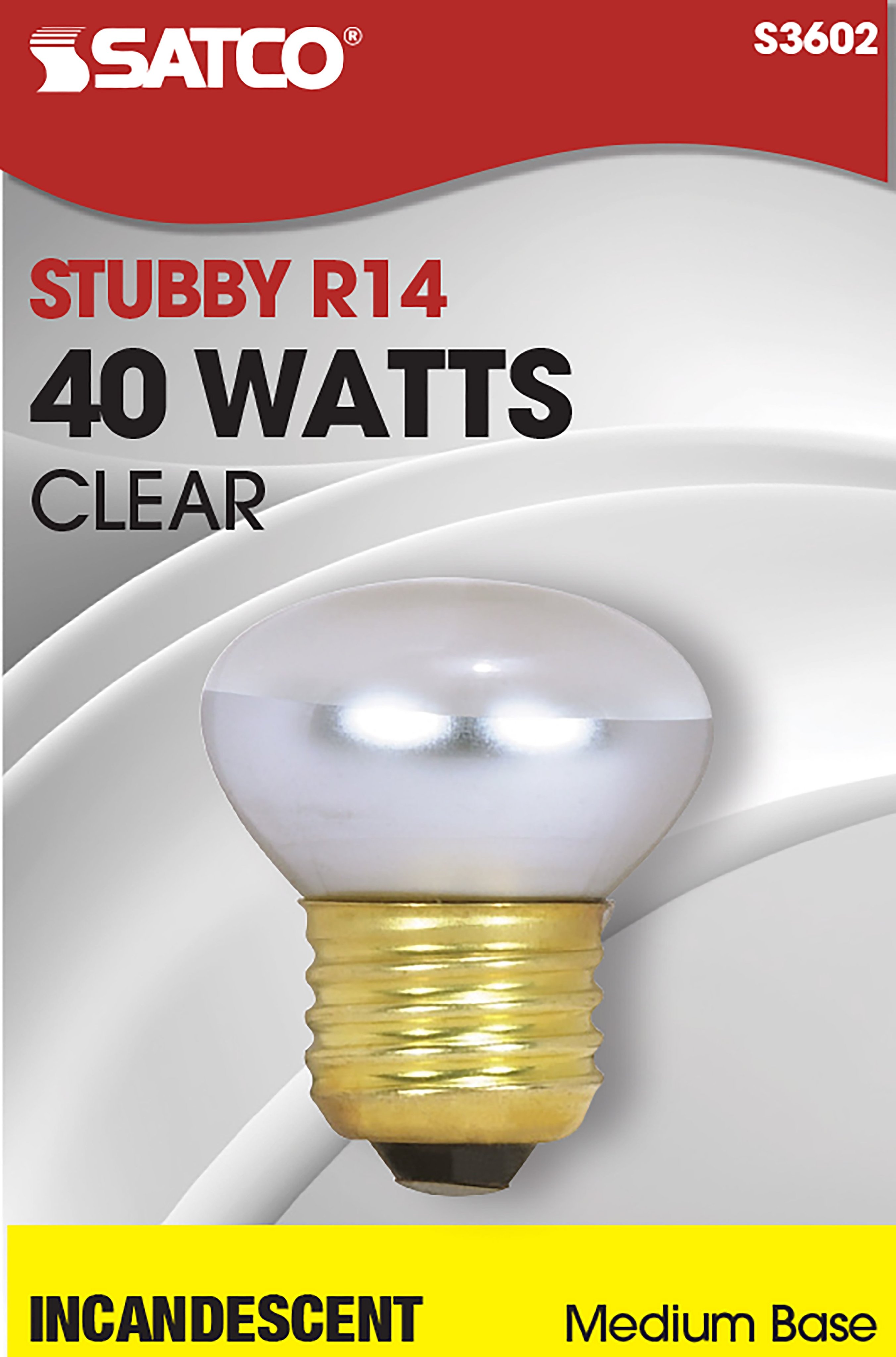 Picture of S3602 - 40 Watt R14 Stubby Incandescent - Clear - 1500 Average rated hours - 280 Lumens - Medium base - 120 Volt
