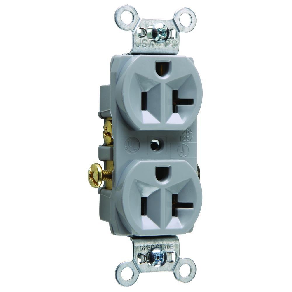 CR20-GRY - 20A 125V Commercial Spec-Grade Duplex Receptacle, Side Wire, Gray