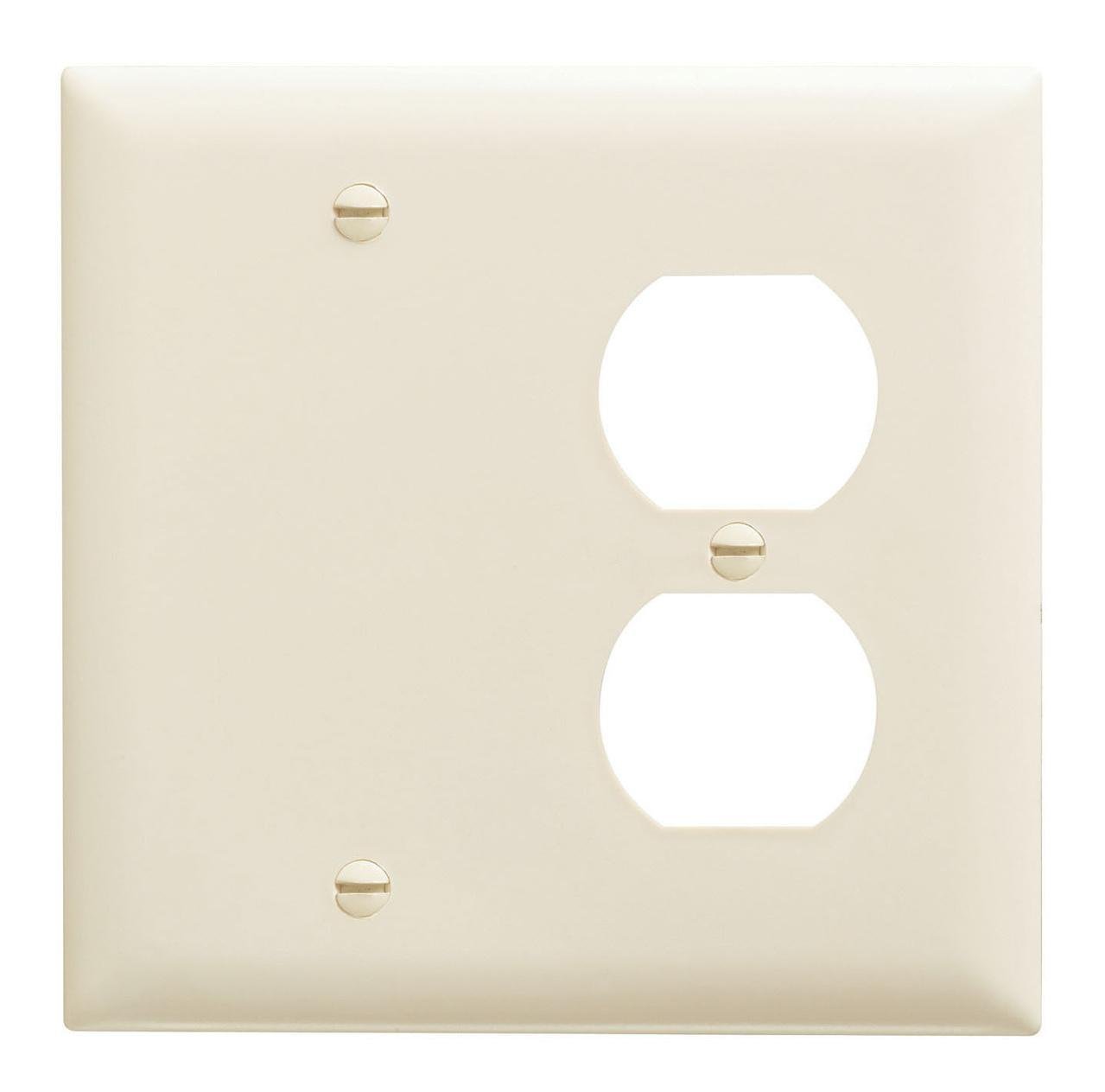 TradeMaster® 2-Gang Nylon Wall Plate, 1 Duplex Receptacle Opening, 1 Blank, Light Almond