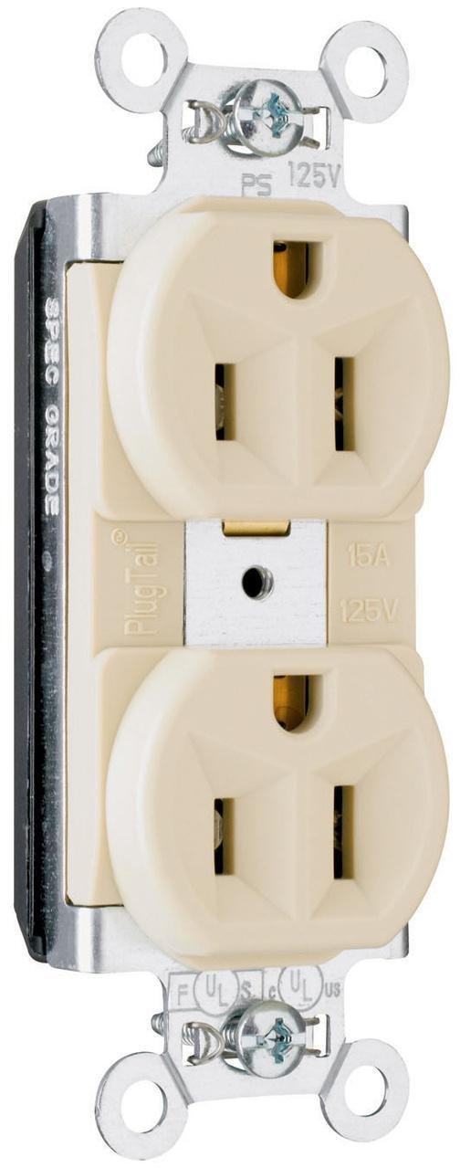 PT5362-I - PlugTail® 20A 125V Spec-Grade Duplex Receptacle, Ivory