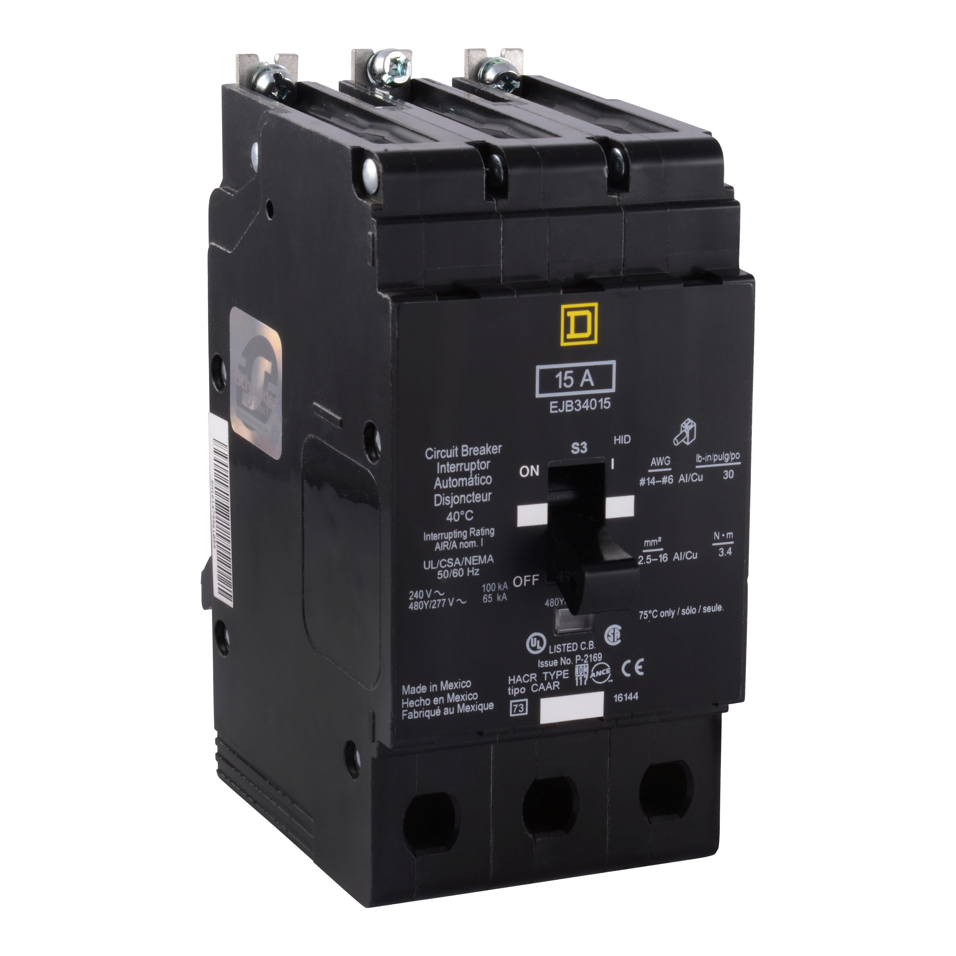 EDB34030LH - Mini circuit breaker, E-Frame, 30A, 3 pole, 480Y/277VAC, 25kA max, bolt on, high amp lugs [TAA]