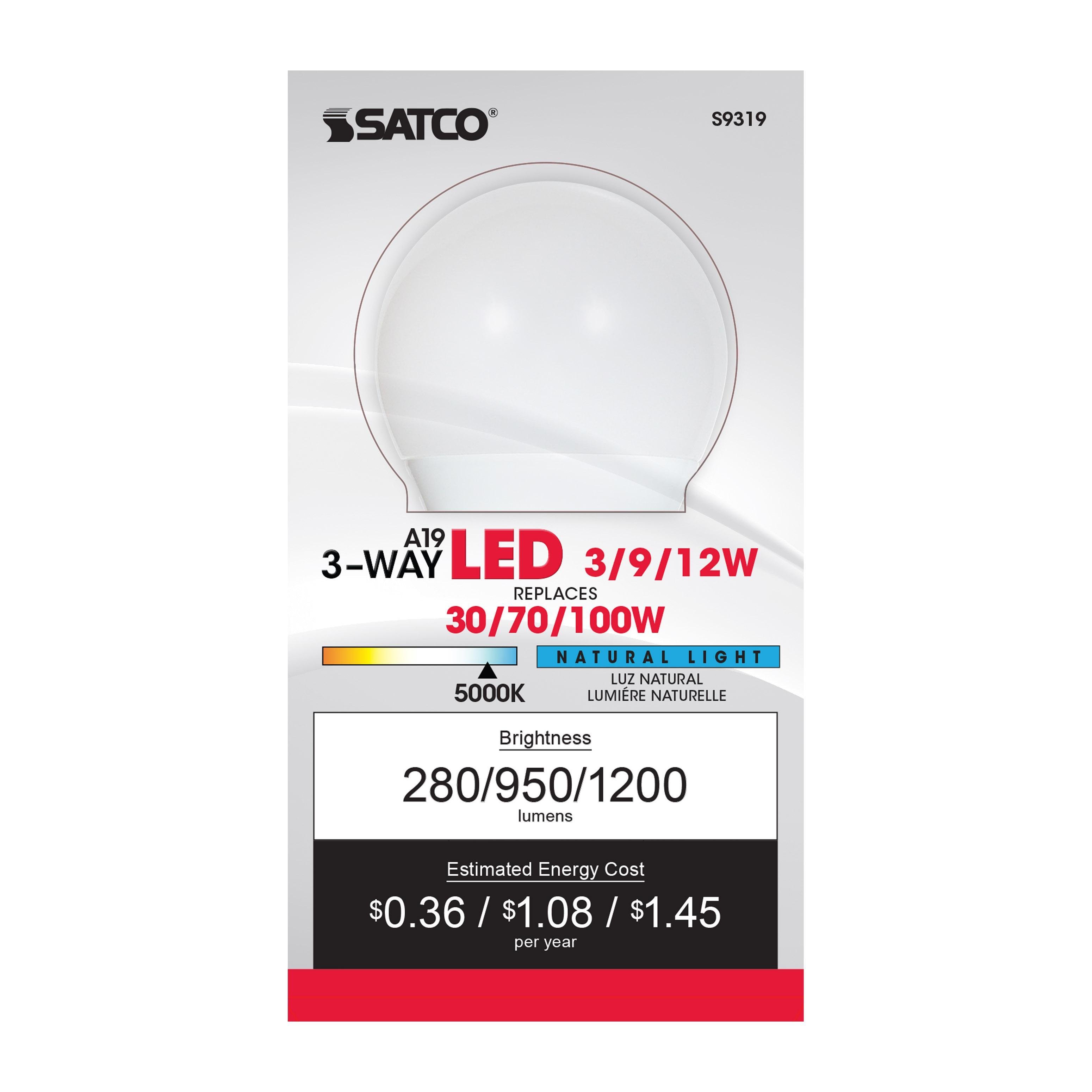Picture of S9319 - 3 Watt/9 Watt/12 Watt - A19 LED - 3-way - Frosted - 5000K - Medium base - 220 deg. Beam Angle - 120 Volt