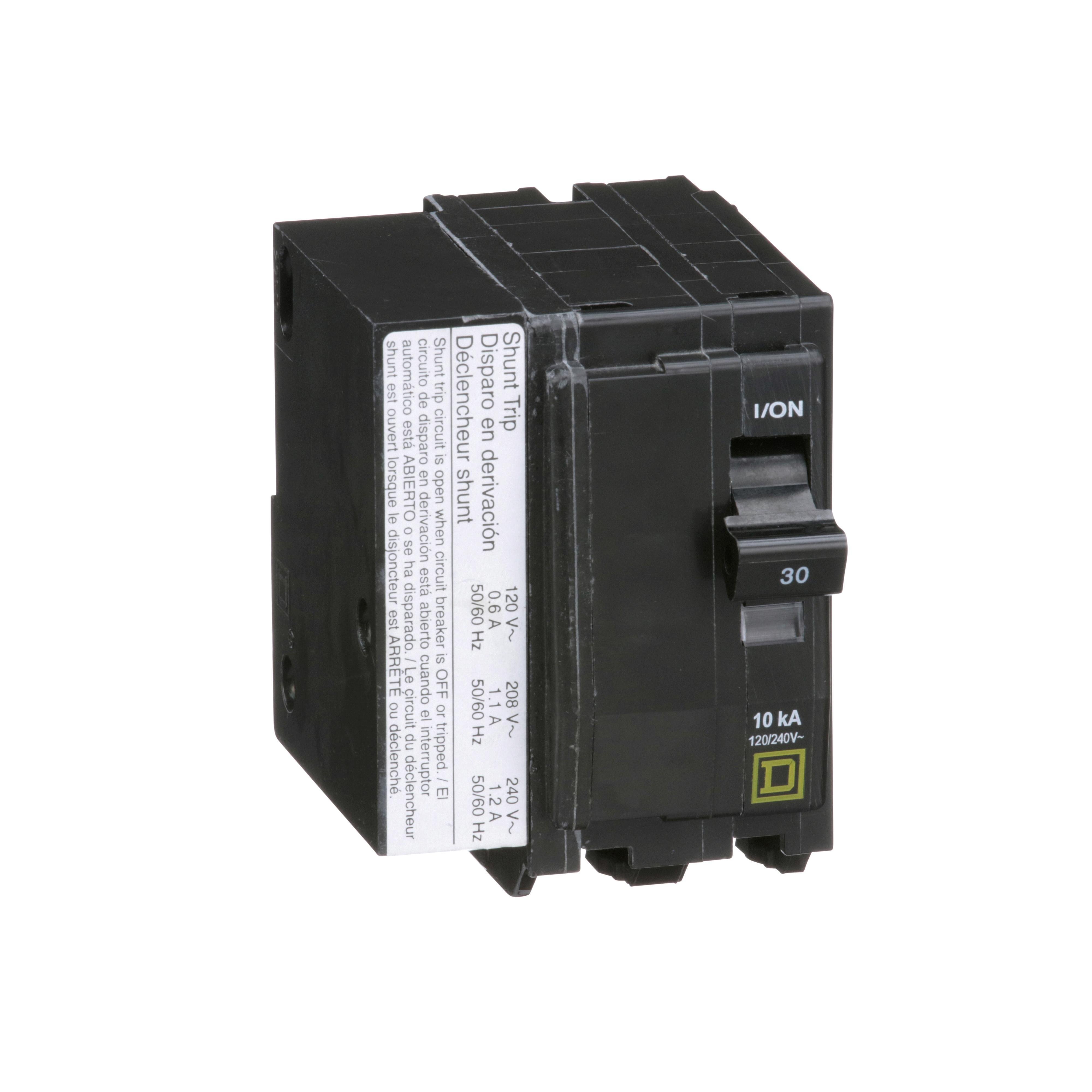 Picture of QO2301021 - Mini circuit breaker, QO, 30A, 2 pole, 120/240VAC, 10kA, plug in, AC shunt