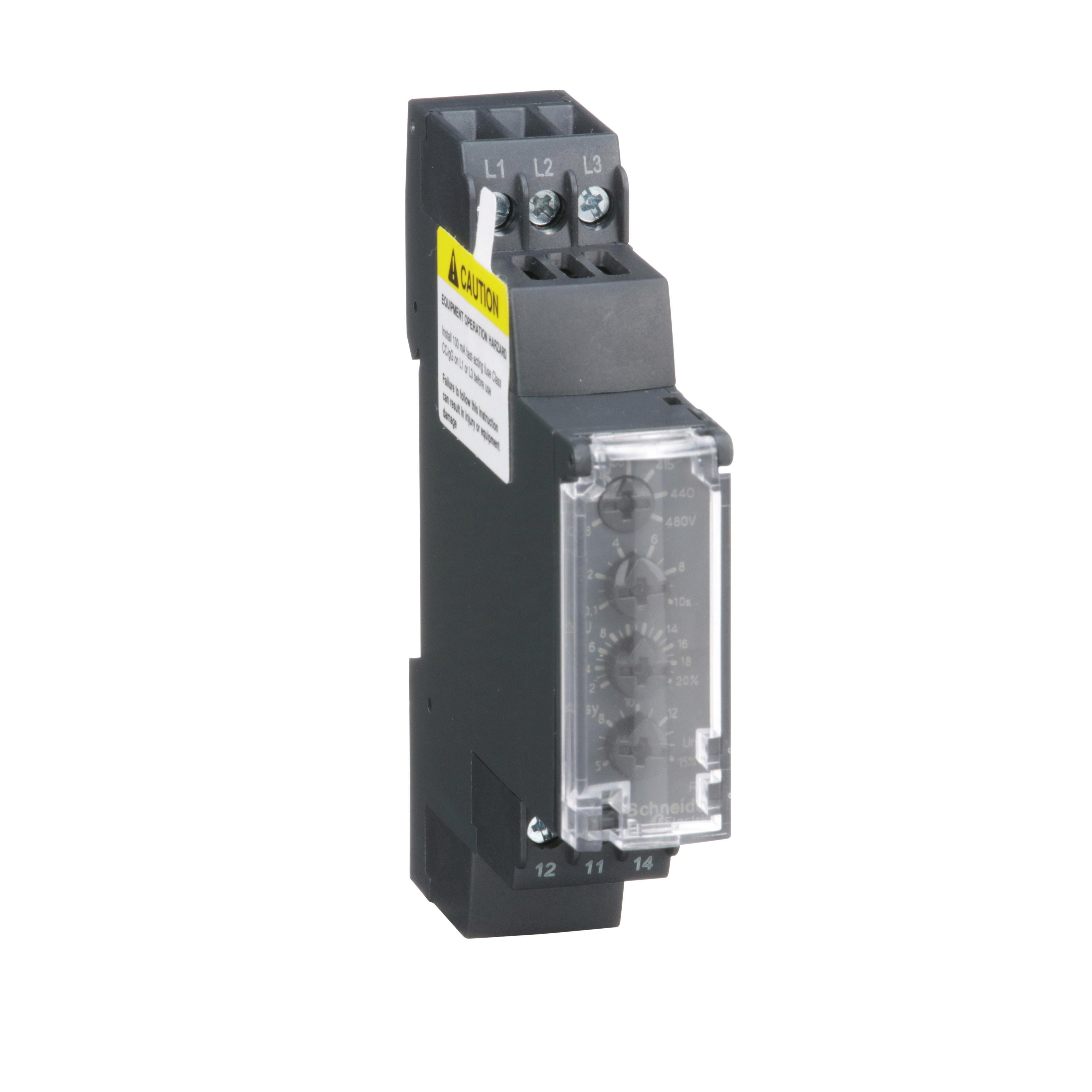 RM17TE00 - Harmony, 3 phase supply control relay, range 208 to 480 VAC, sequence, phase failure, phase imbalance, voltage