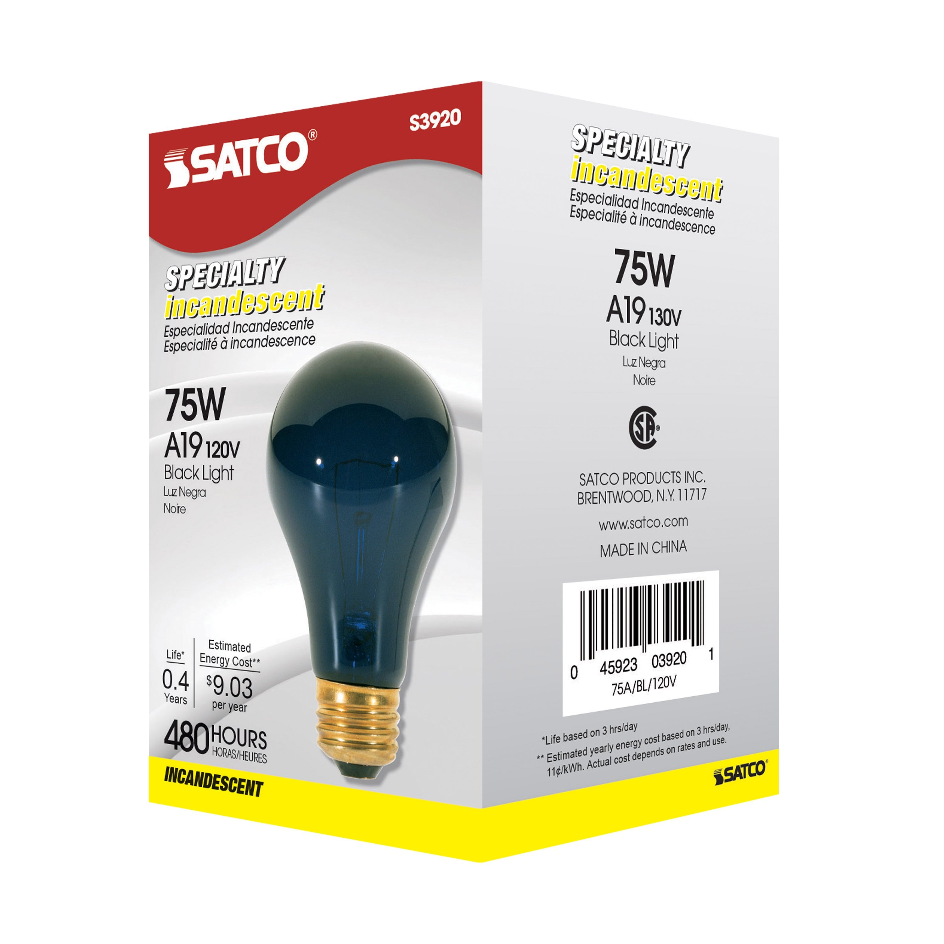 Picture of S3920 - 75 Watt A19 Incandescent - Black - 480 Average rated hours - Medium base - 120 Volt