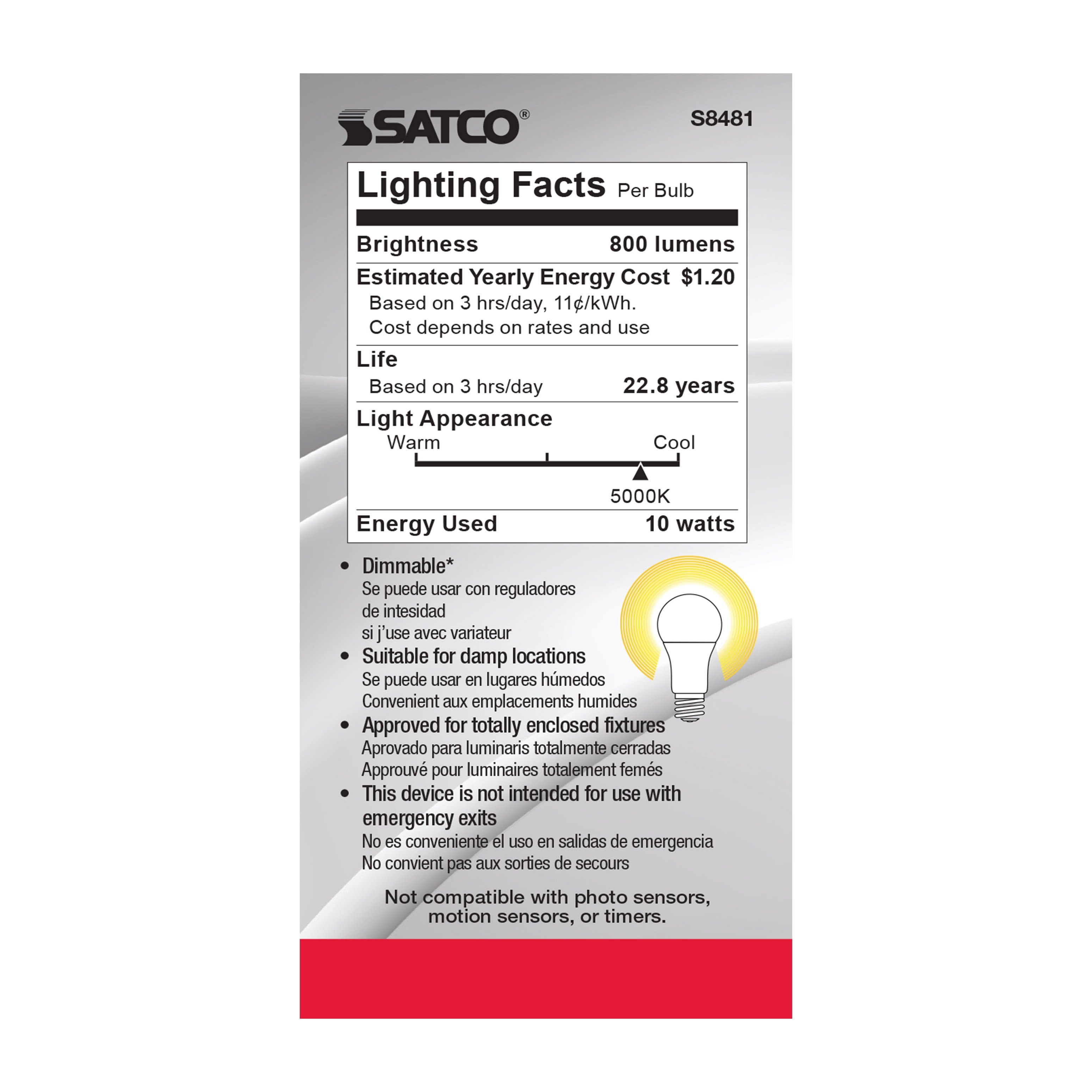 Picture of S8481 - 10 Watt - A19 LED - Frosted - 5000K Medium base - 120 Volt