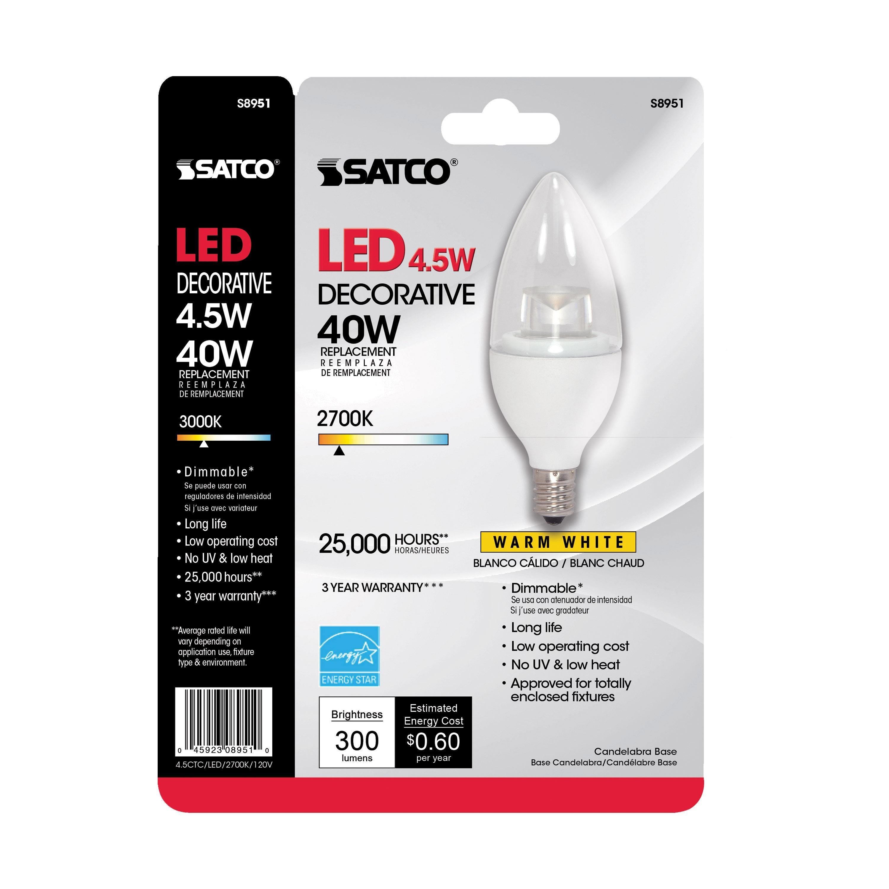Picture of S8951 - 4.5 Watt - B11 LED - 2700K - Candelabra base - 120 Volt