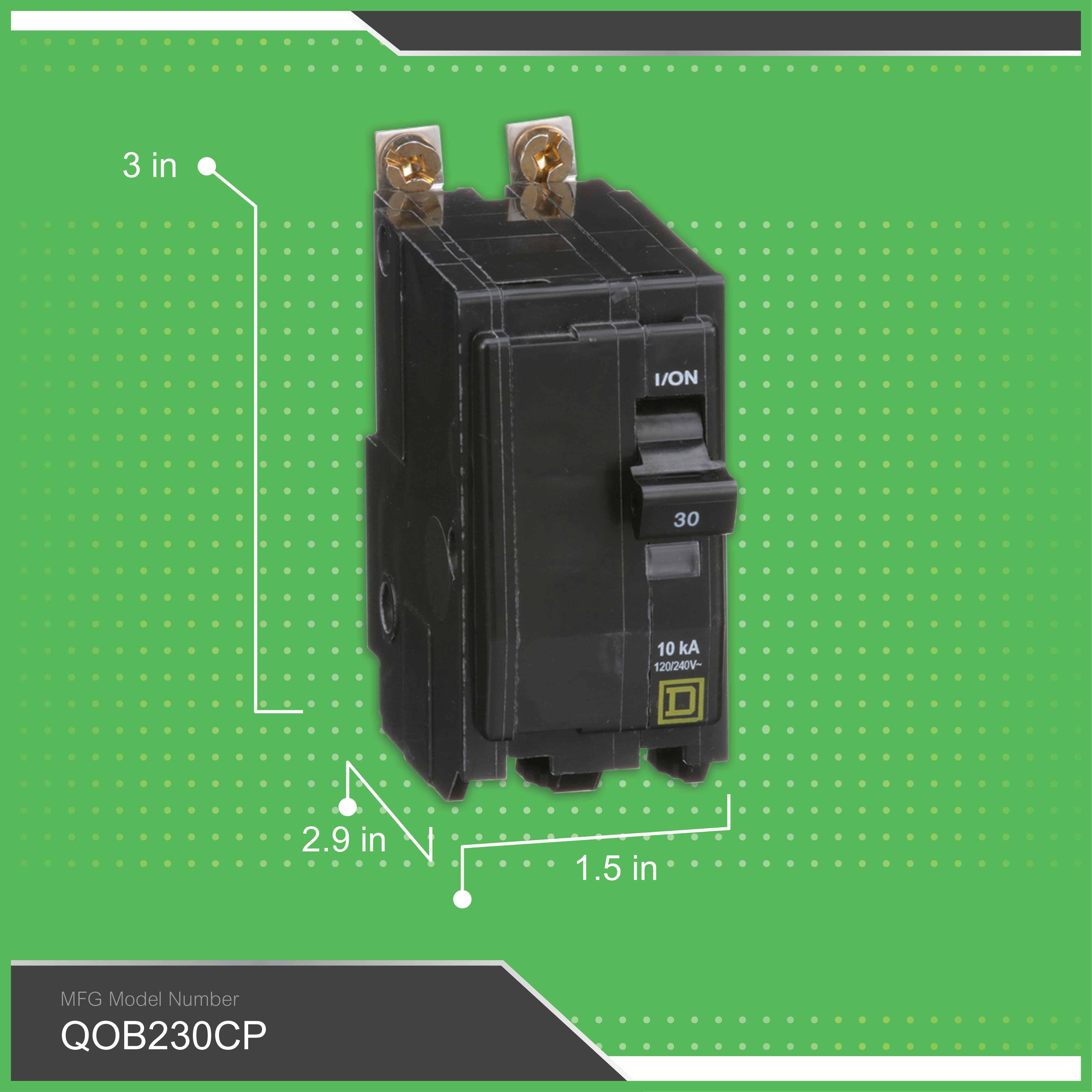 Picture of QOB230 - Mini circuit breaker, QO, 30A, 2 pole, 120/240VAC, 10kA, bolt on