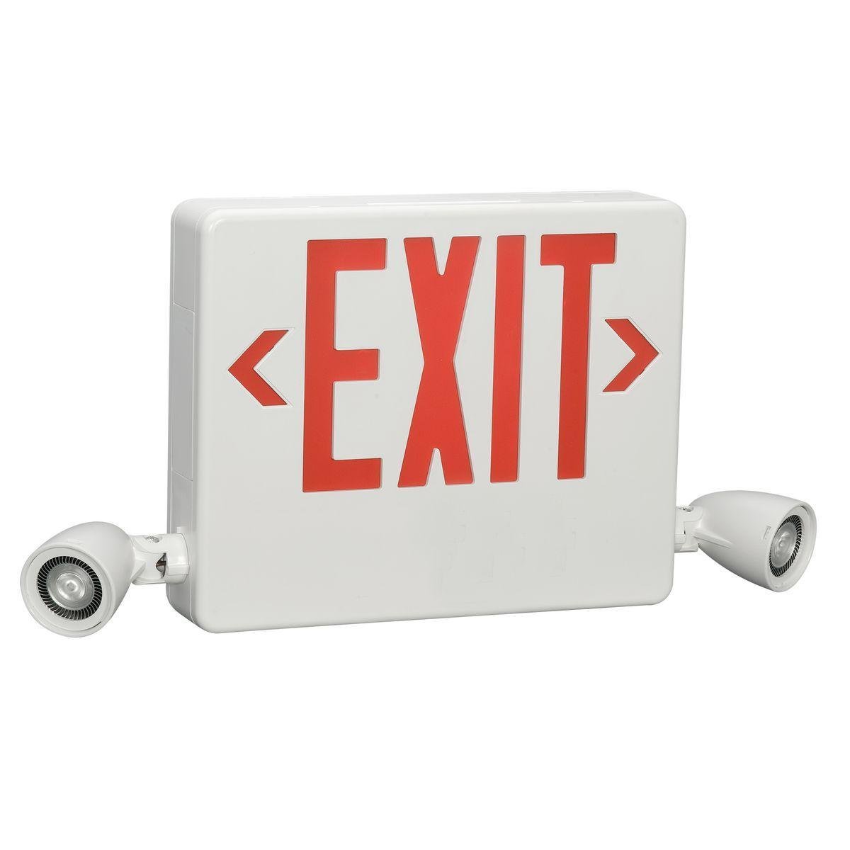 HCX Series side mount LED desiner combination exit/emergency light, Mounting Type: Wall, ceiling, end mount, Face style: Universal Single/Double Face, Wording On Sign: EXIT, Letter Color: Red, Color: White, Number of Lamps: 2, Operation: emergency operati