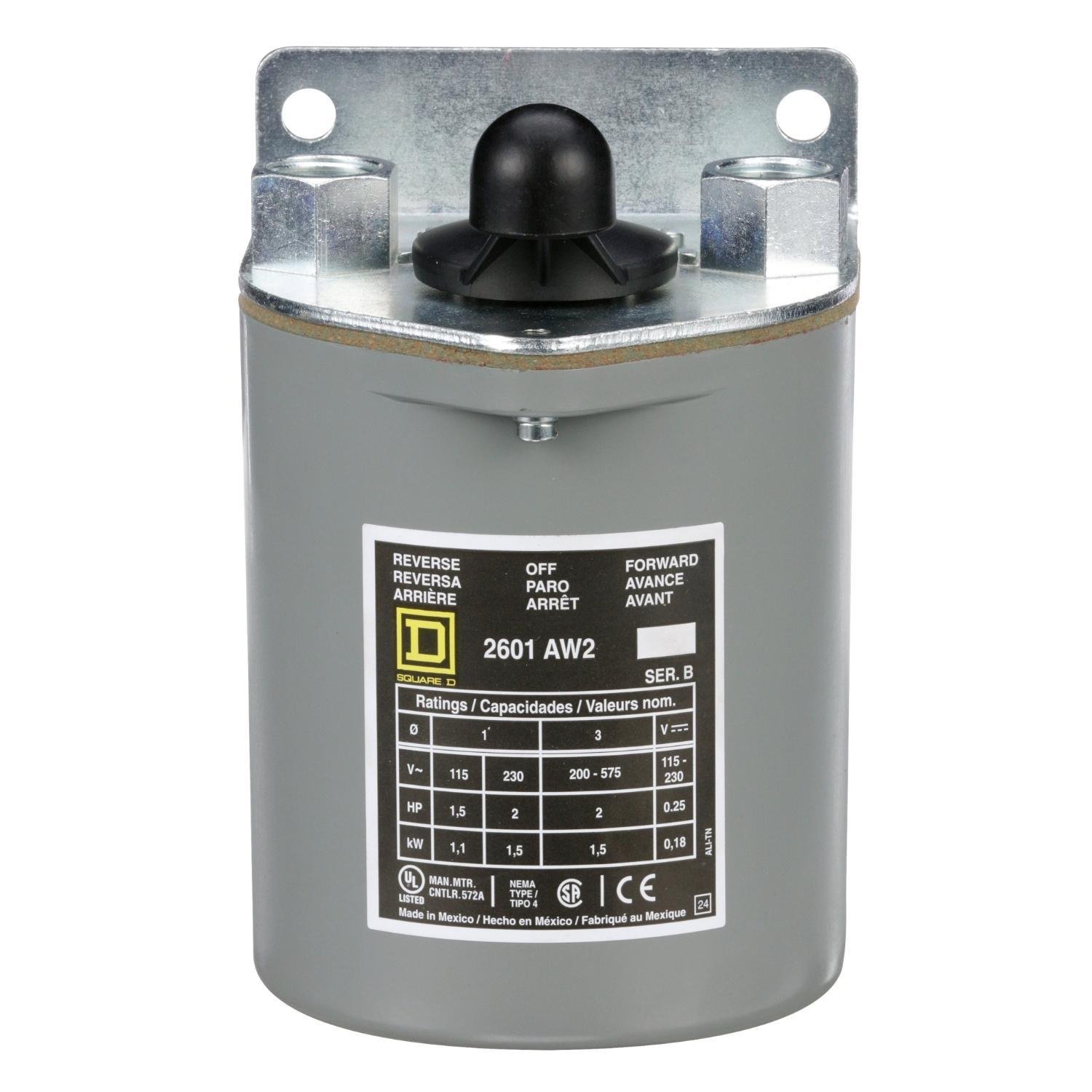 2601AW2 - Switch, reversing drum, 2 HP at 230 VAC single phase, 2 HP at 575 VAC polyphase, handle operated, NEMA 4 enclosure
