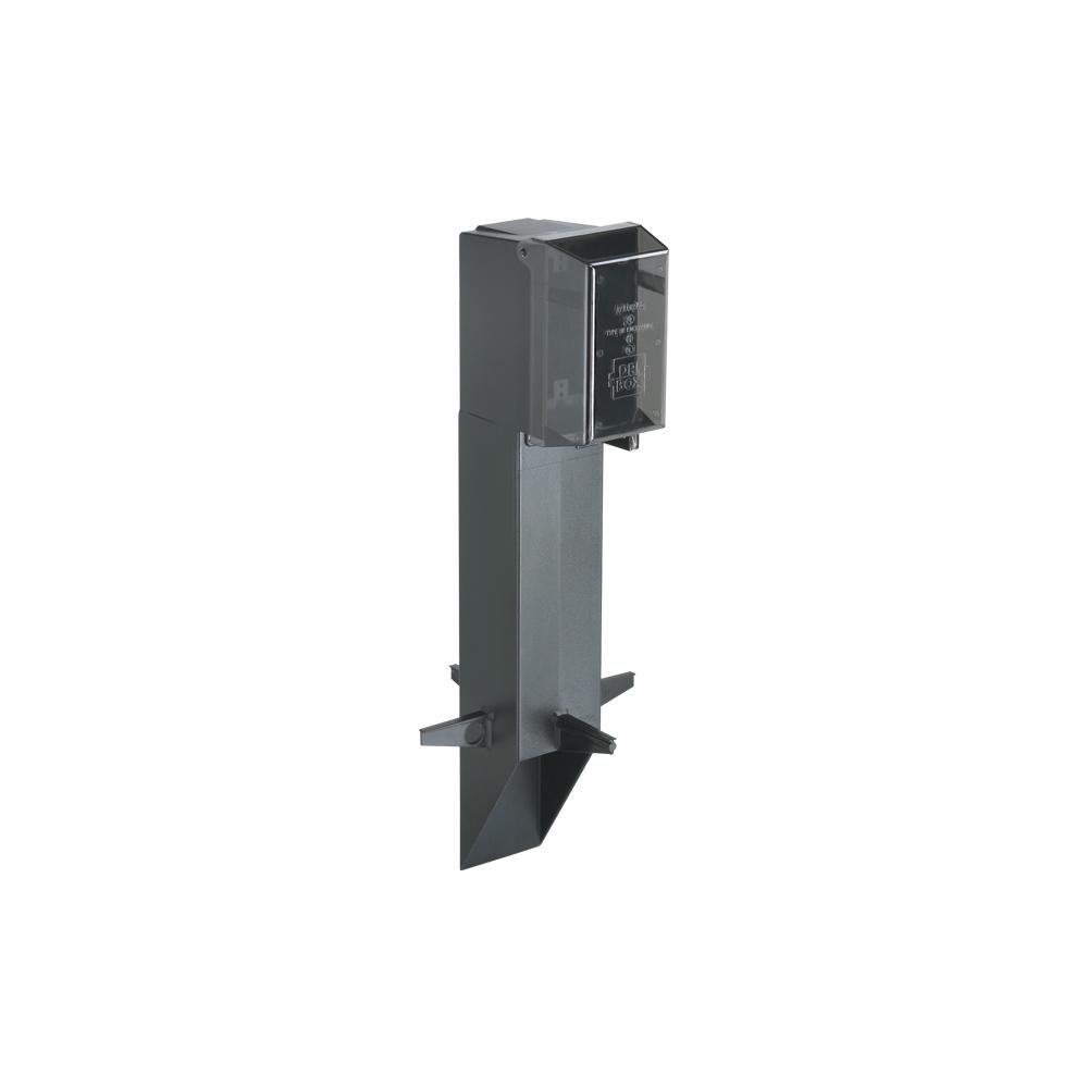 GPD19B - Gard-N-Post. 19.5" support for GFCI devices outdoors. Built in stablaizers need to assembly. Opennings in stabalizers allow for insertion of extra support material. Angle Cut post for easy acces to unground wiring. two 1/2" Knockouts. Color Black