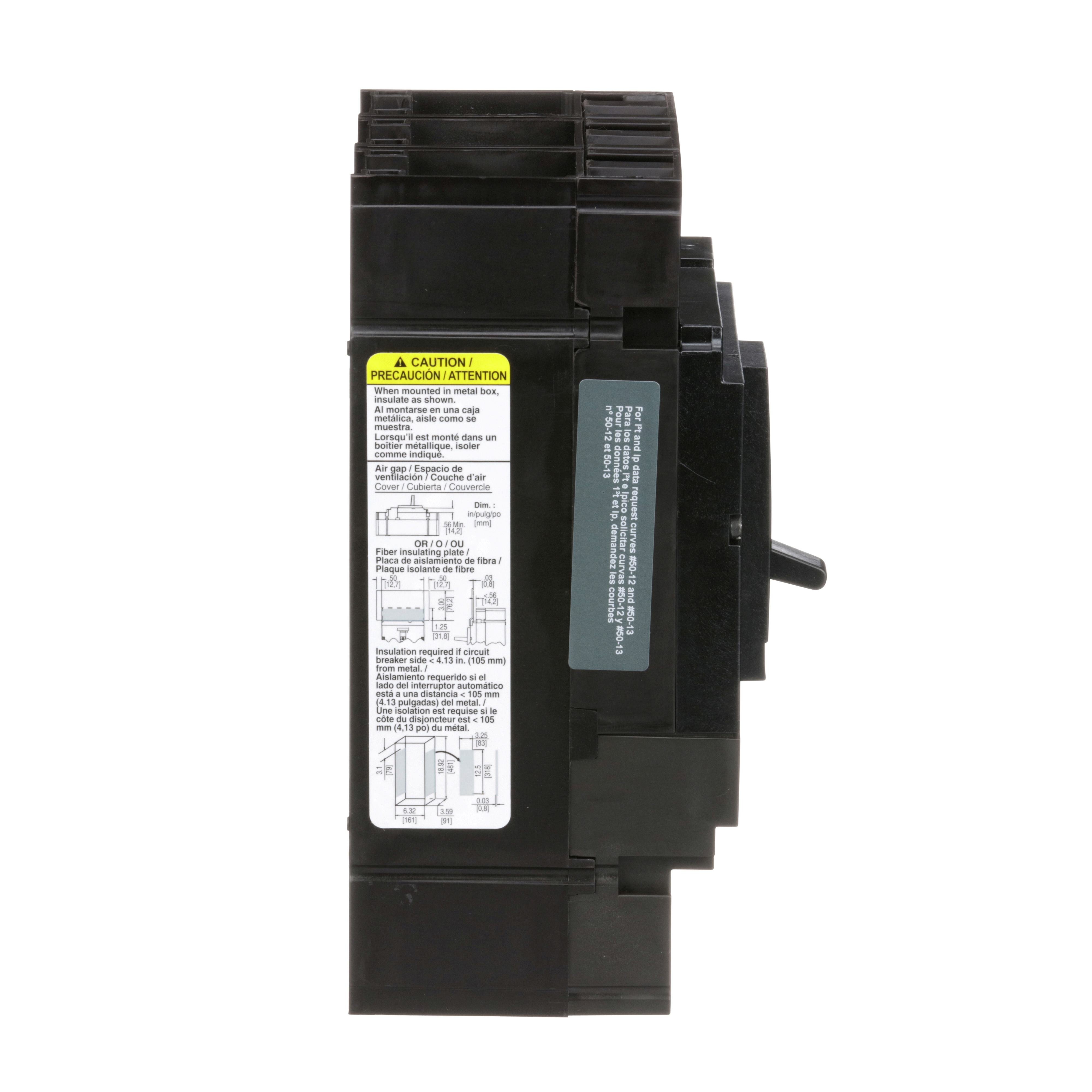 Picture of JJL36200 - Circuit breaker, PowerPacT J, 200A, 3 pole, 600VAC, 25kA, lugs, thermal magnetic, 80%