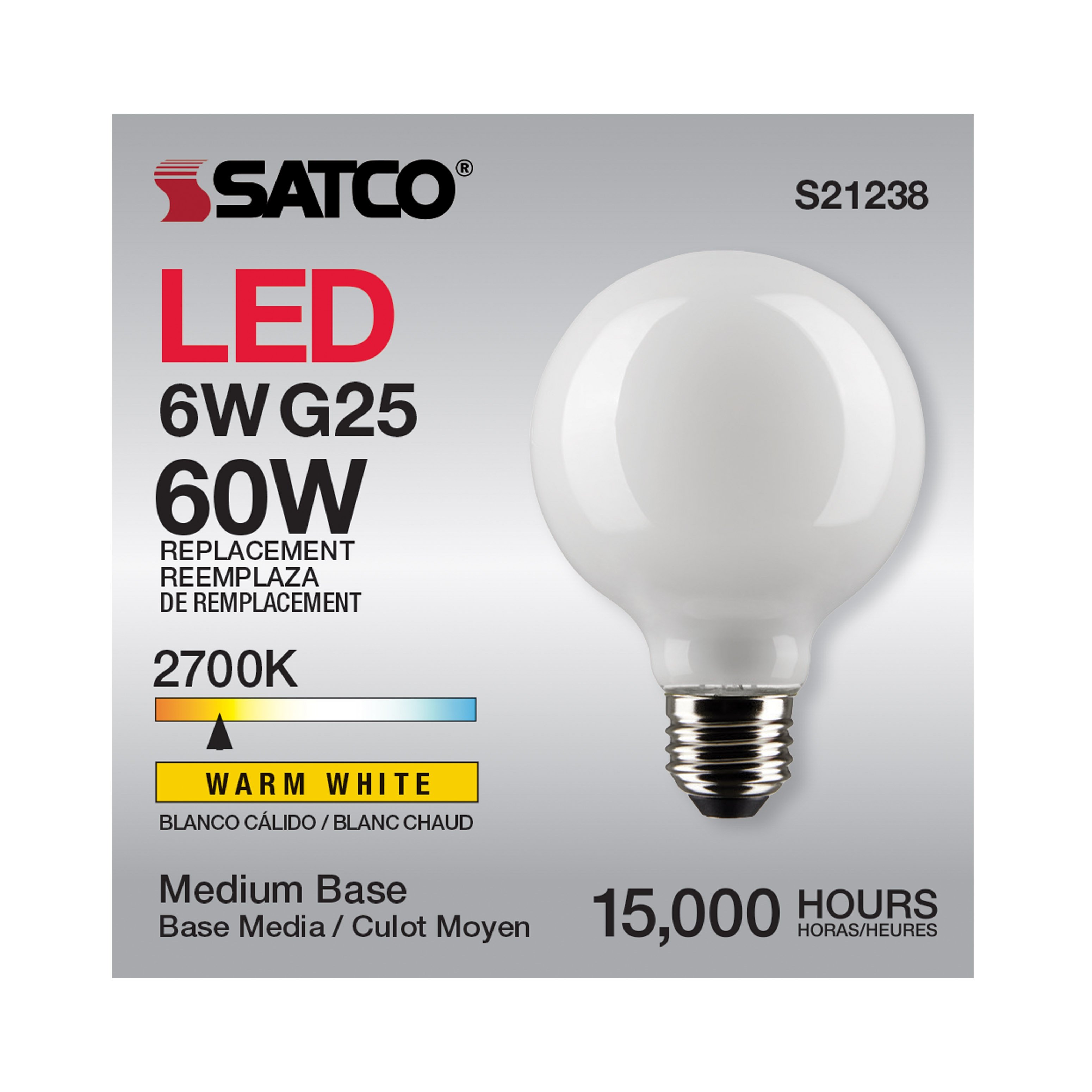 Picture of S21238 - 6 Watt G25 LED - White - Medium base - 90 CRI - 2700K - 120 Volt