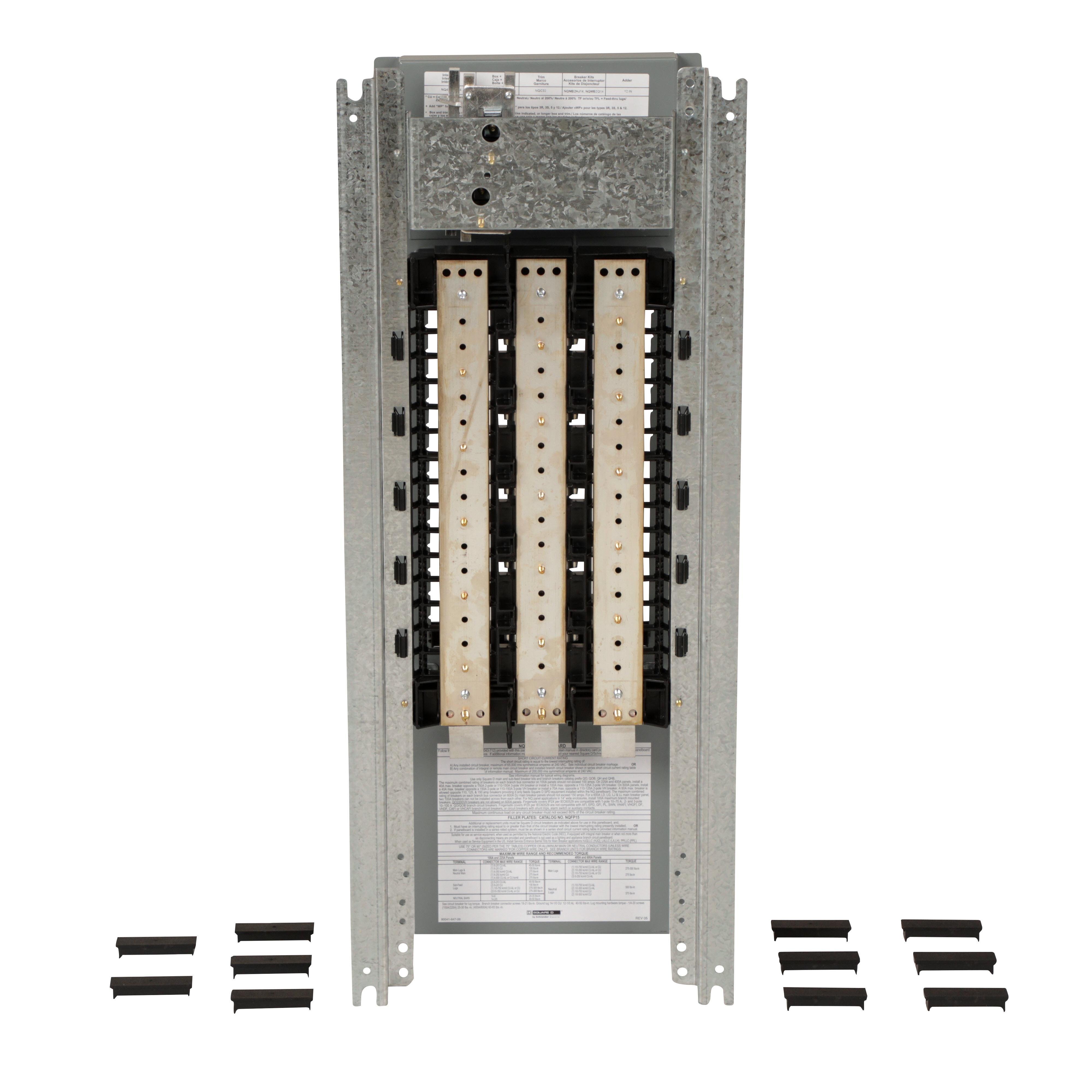 Picture of NQ430L2C14 - Panelboard interior, NQ, main lugs, 225A, Cu bus, 30 pole spaces, 3 phase, 4 wire, 240VAC, 48VDC, 14in W