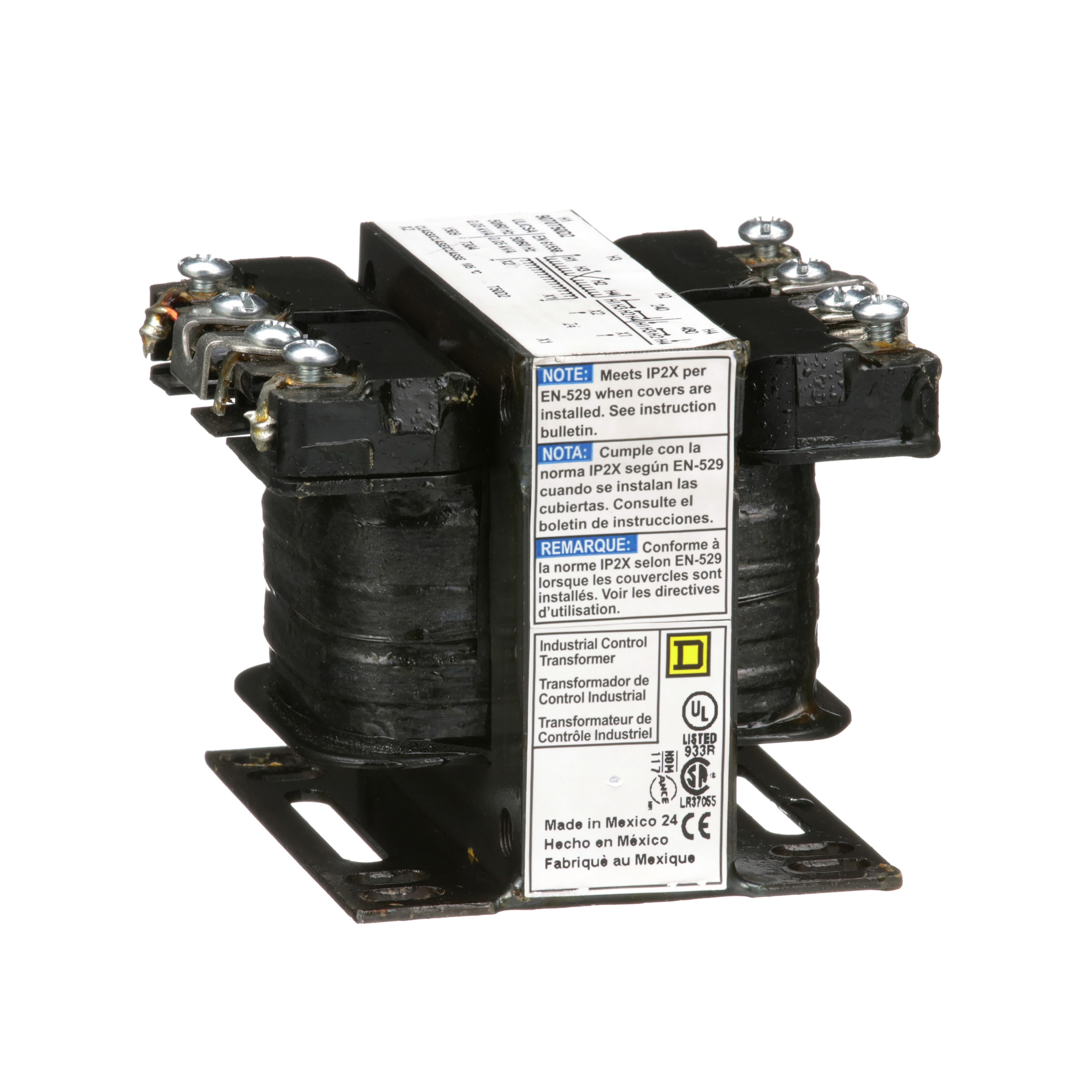 9070T50D2 - Transformer, Type T, industrial control, 50VA, 1 phase, 240x480V primary, 24V secondary, 55C rise