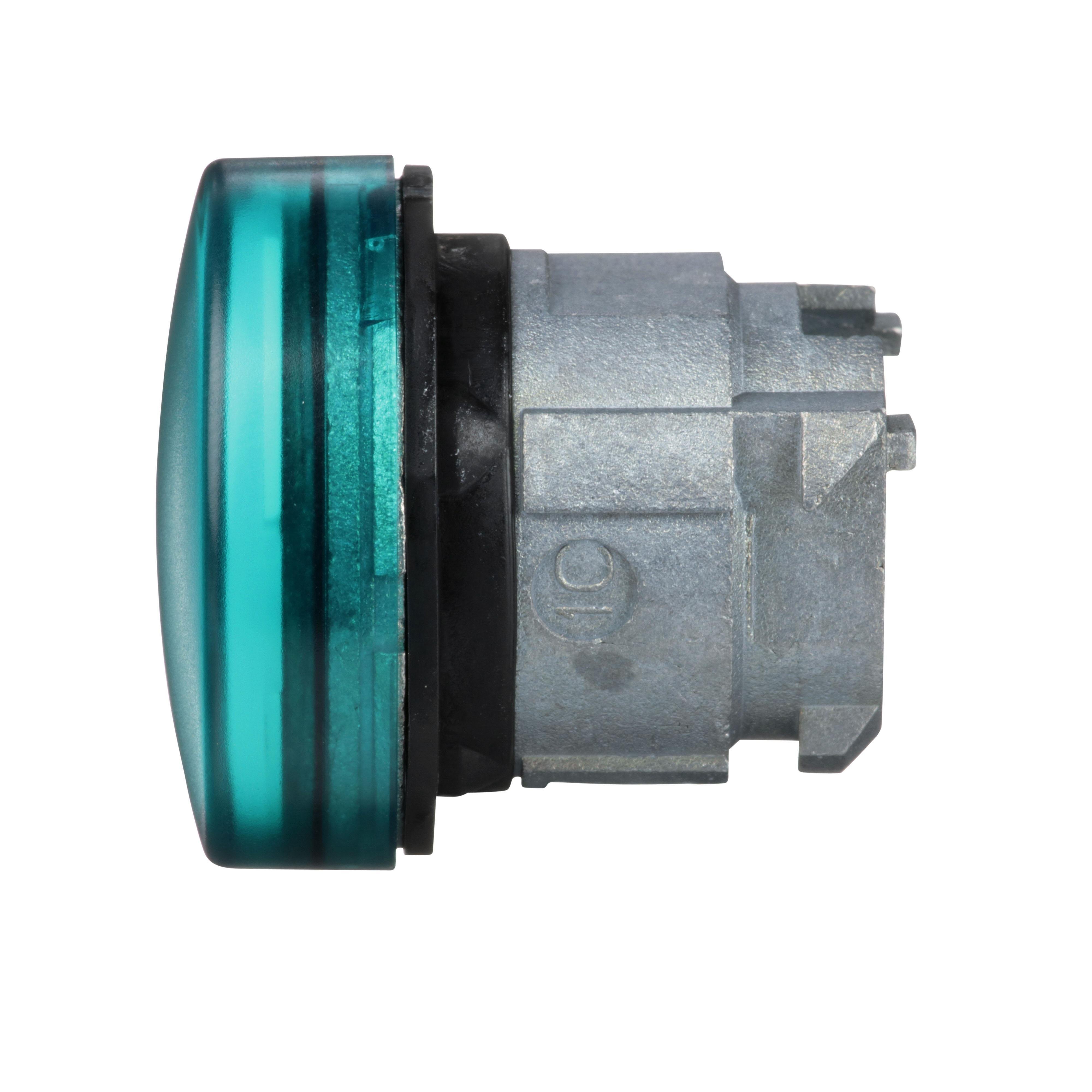 Picture of ZB4BV033 - Head for pilot light, Harmony XB4, metal, green, 22mm, universal LED, plain lens