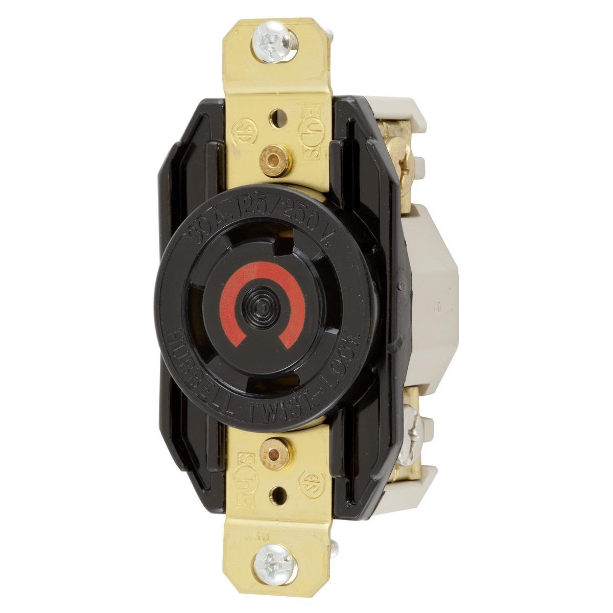 HBL2710 - Locking Devices, Twist-Lock®, Industrial, Flush Receptacle, 30A 125/250V, 3-Pole 4-Wire Grounding, L14-30R, Screw Terminal, Black