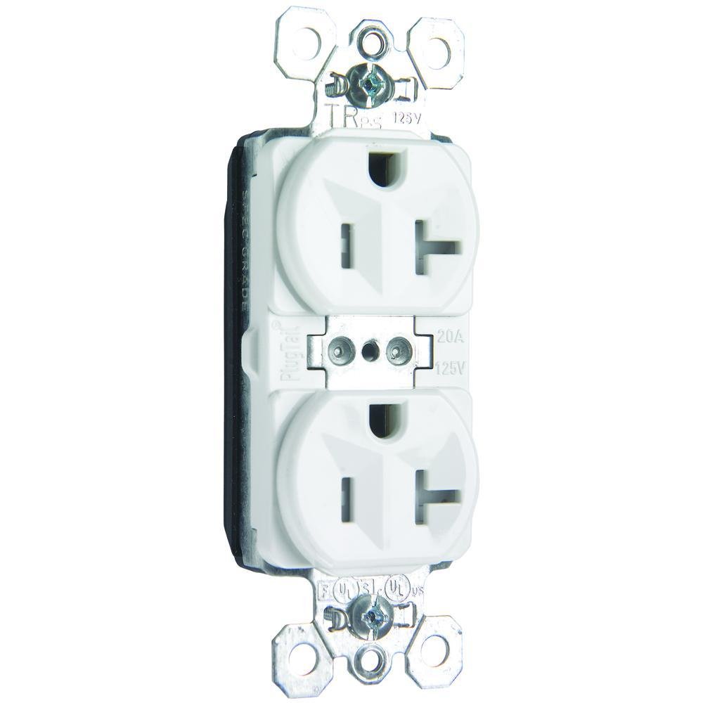PTTR5362-W - PlugTail® 20A 125V Spec-Grade Tamper-Resistant Duplex Receptacle, White