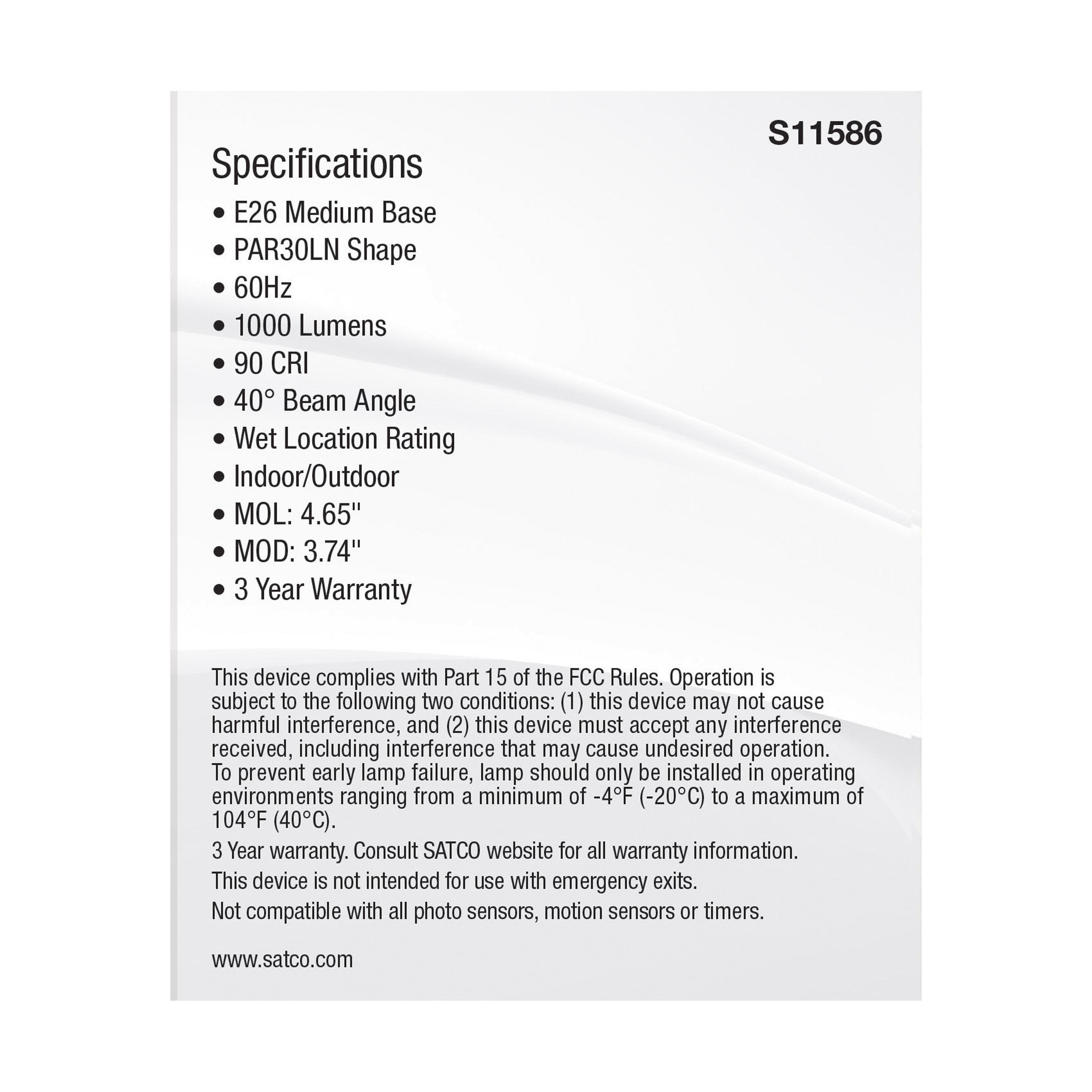 Picture of S11586 - 11 Watt PAR30LN LED - Medium Base - Silver Finish - CCT Selectable - 120 Volt - 40 Degree Beam Angle