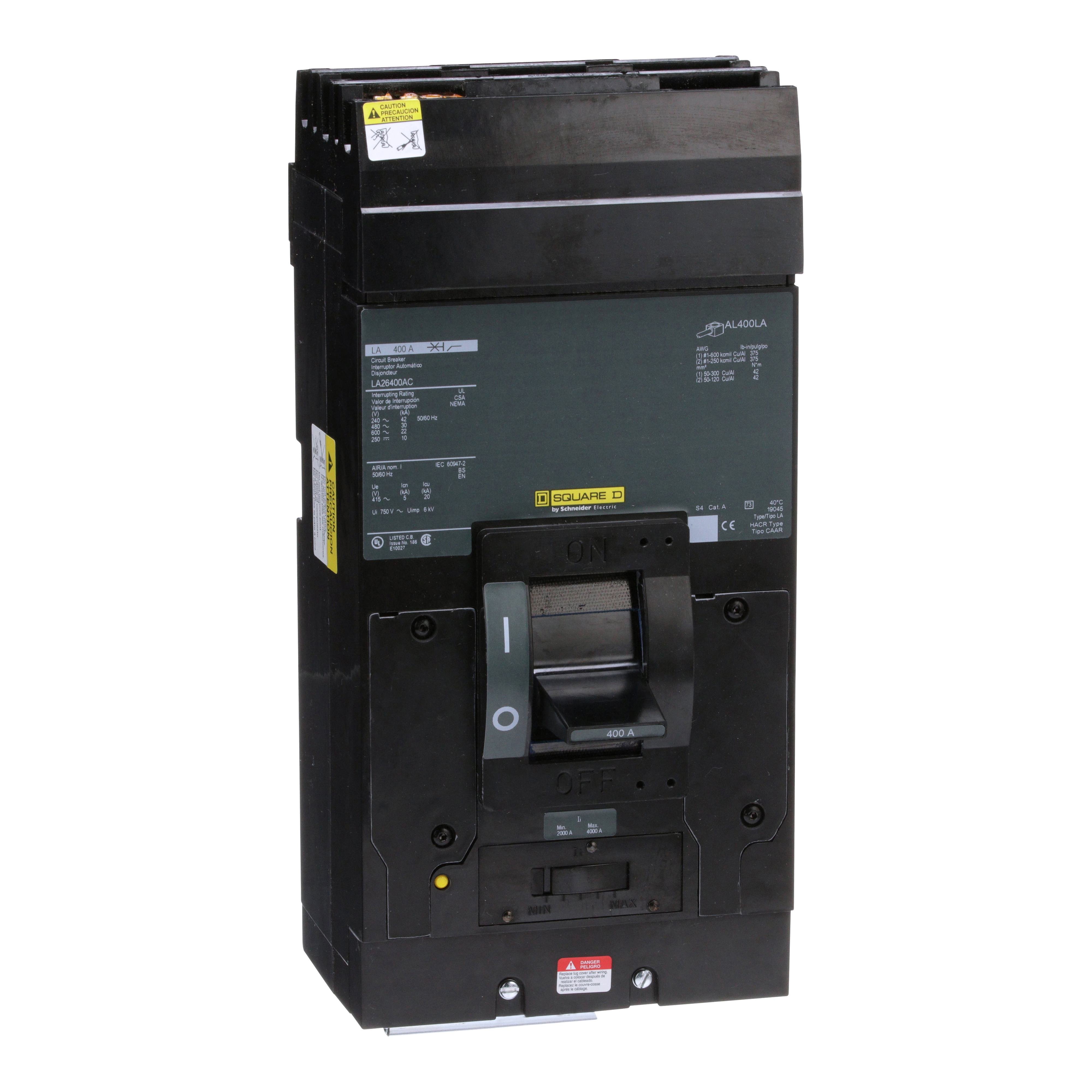 LA26400AC - Circuit breaker, LA, I-Line panelboard, 400A, 2 pole, 22kA, 600VAC, 250VDC, AC phase