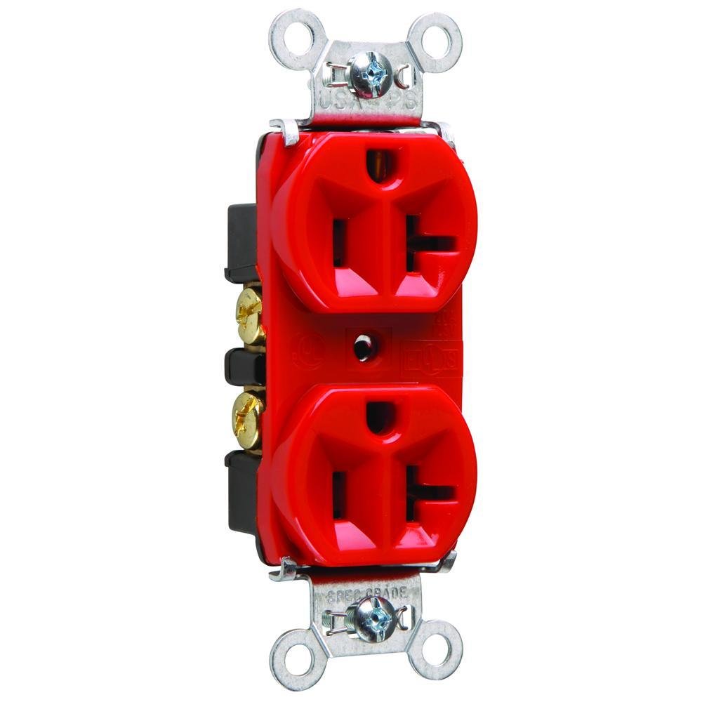 5362-RED - 20A 125V Hard Use Spec-Grade Duplex Receptacle, Back and Side Wire, Red