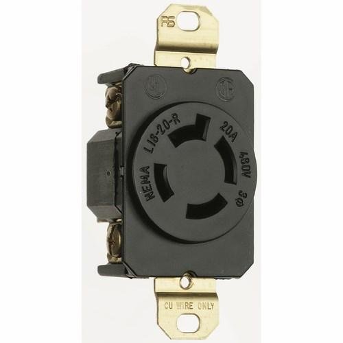 L1620-R - 20A 480V NEMA L1620 Single Receptacle, 4-Wire 3-Phase, Black