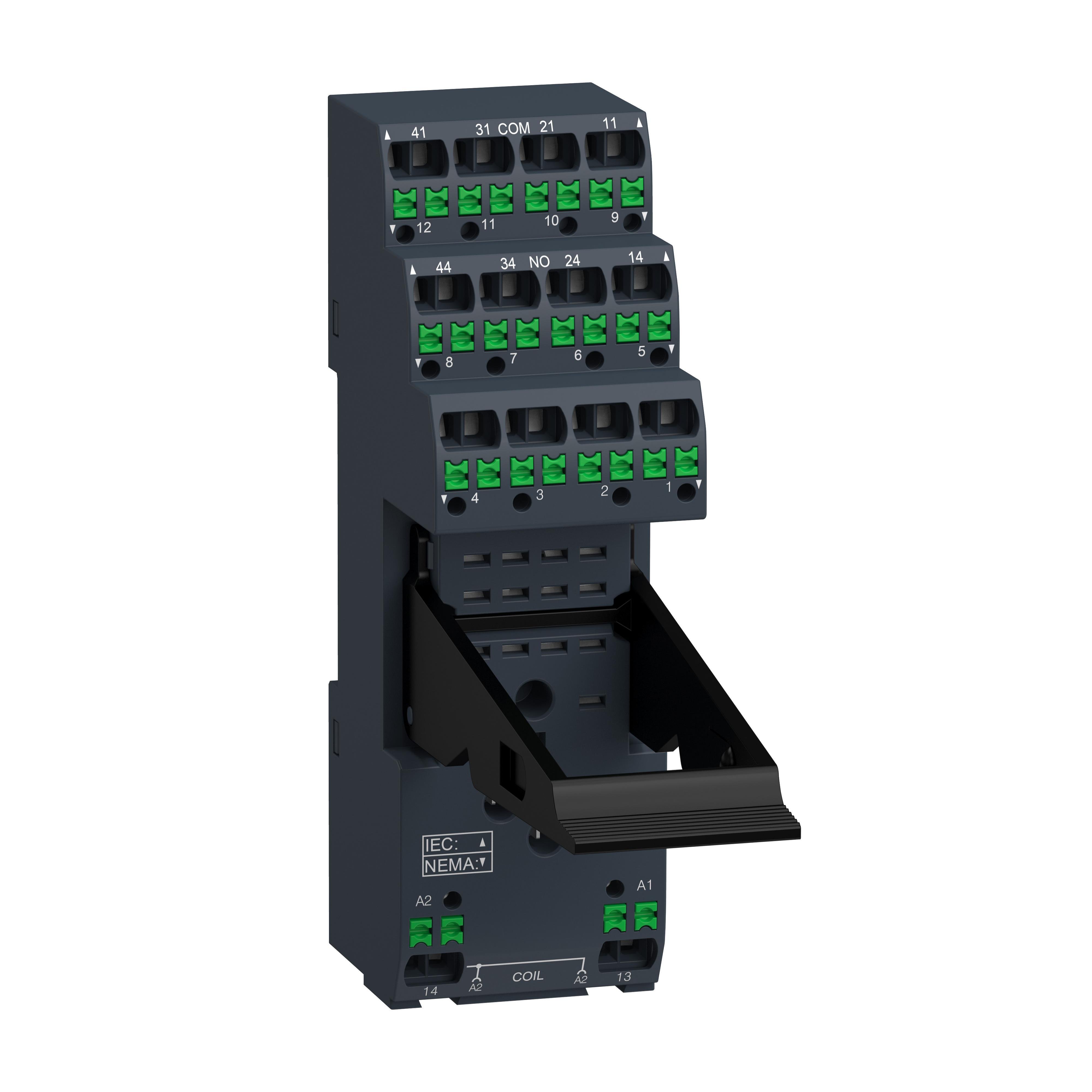Picture of RXZE14P - push in socket with clamp, Harmony Electromechanical Relays, for RXM relays, 12A 2CO, 6A 4CO, push in terminals, separate contact