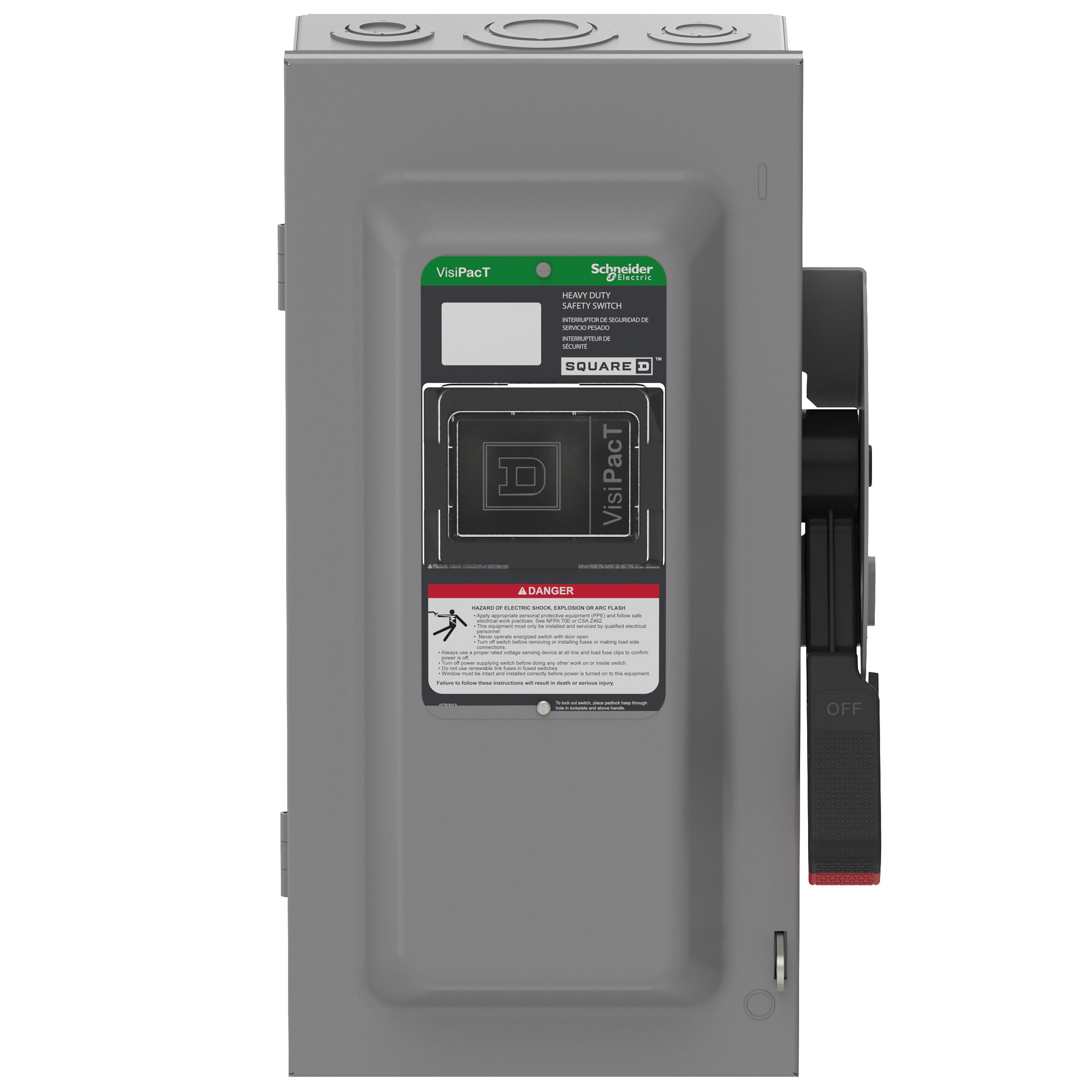 VH362N - Safety switch, VisiPacT, heavy duty, fused, viewing window, NEMA 1, 600V, 60A, 3 pole, neutral installed