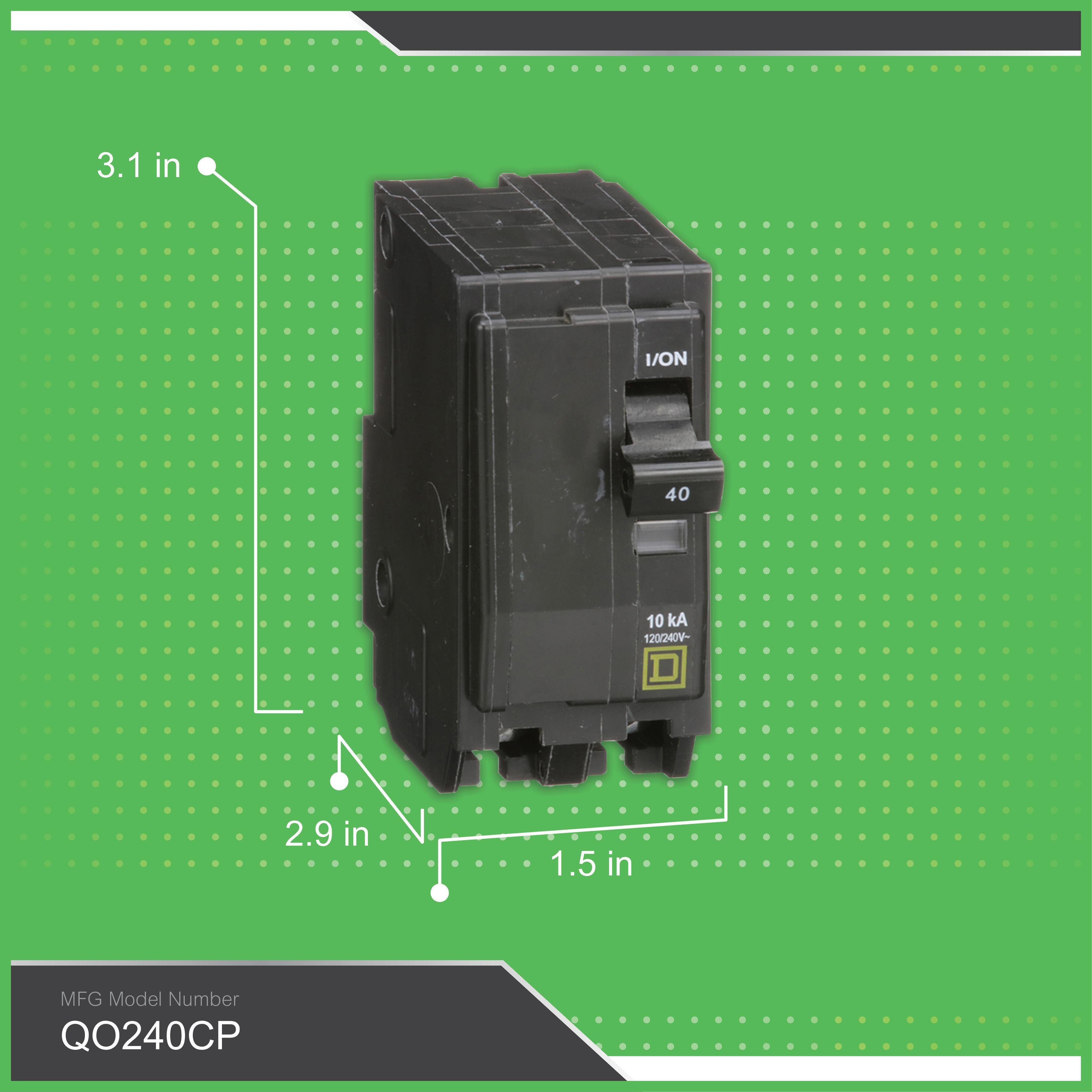 Picture of QO240 - Mini circuit breaker, QO, 40A, 2 pole, 120/240VAC, 10kA, plug in