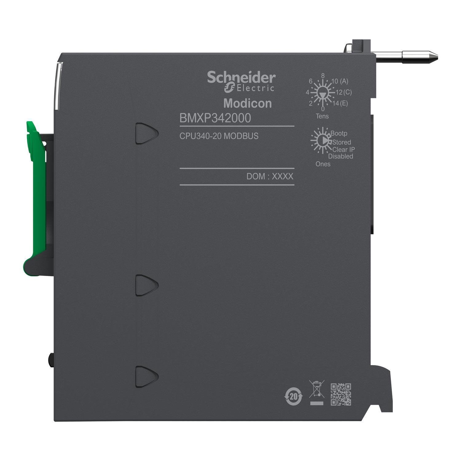 Picture of BMXP342000 - processor, Modicon M340, max 1024 discrete, 256 analog IO, Modbus