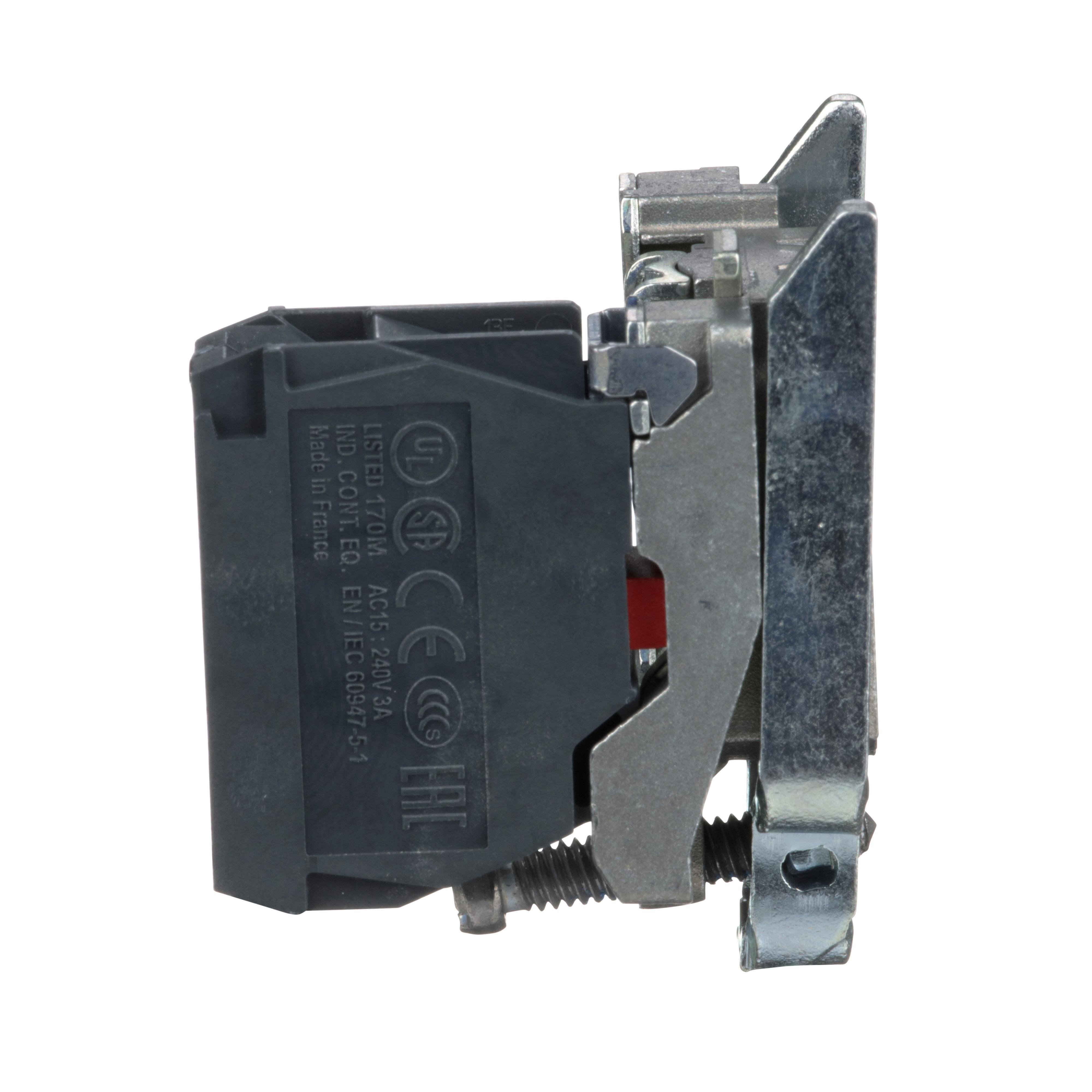 Picture of ZB4BZ102 - Harmony, 22mm Push Button, XB4B operators, contact block, with mounting collar, 1 NC, screw clamp terminal