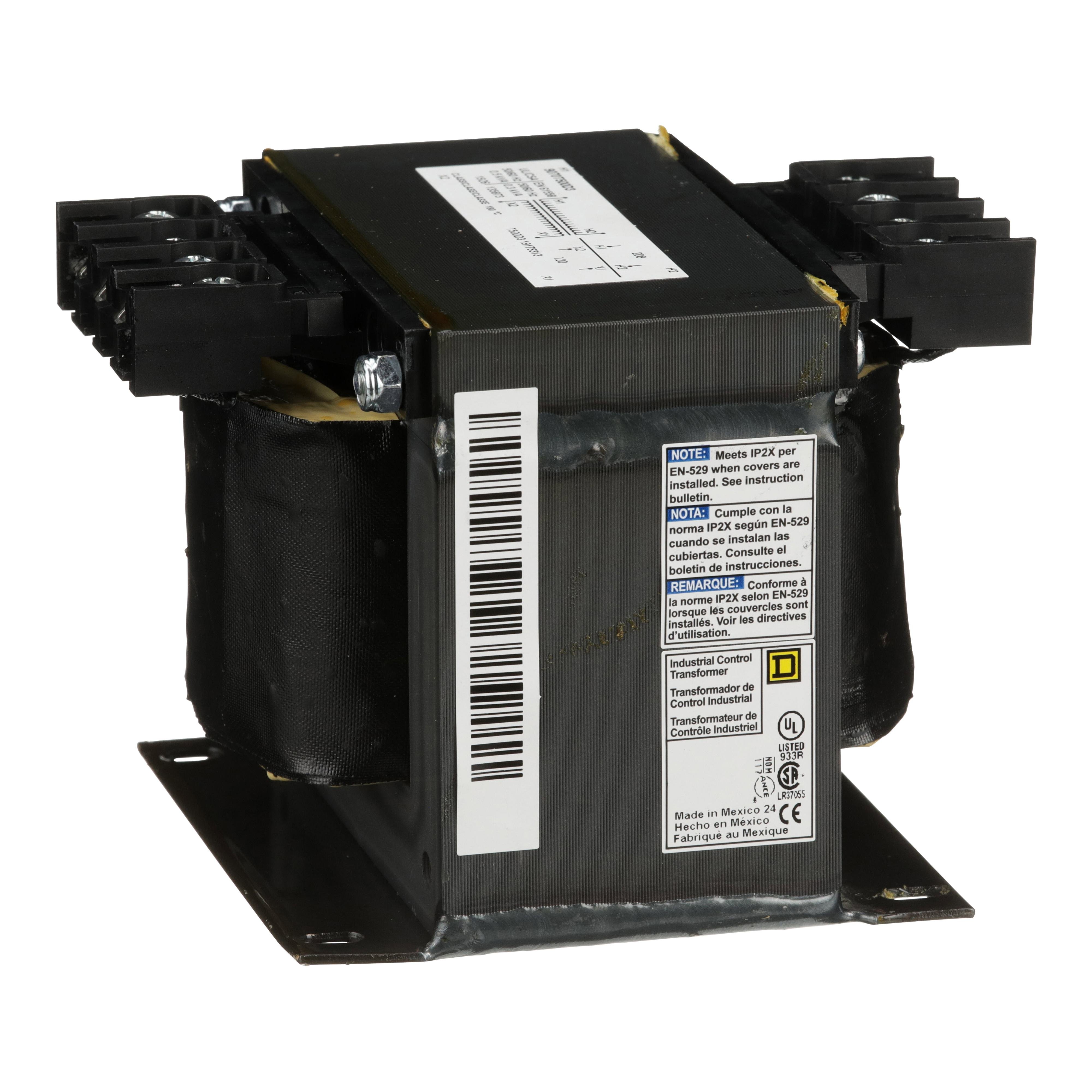 Picture of 9070T500D3 - Transformer, Type T, industrial control, 500VA, 1 phase, 208V primary, 120V secondary, 115C rise