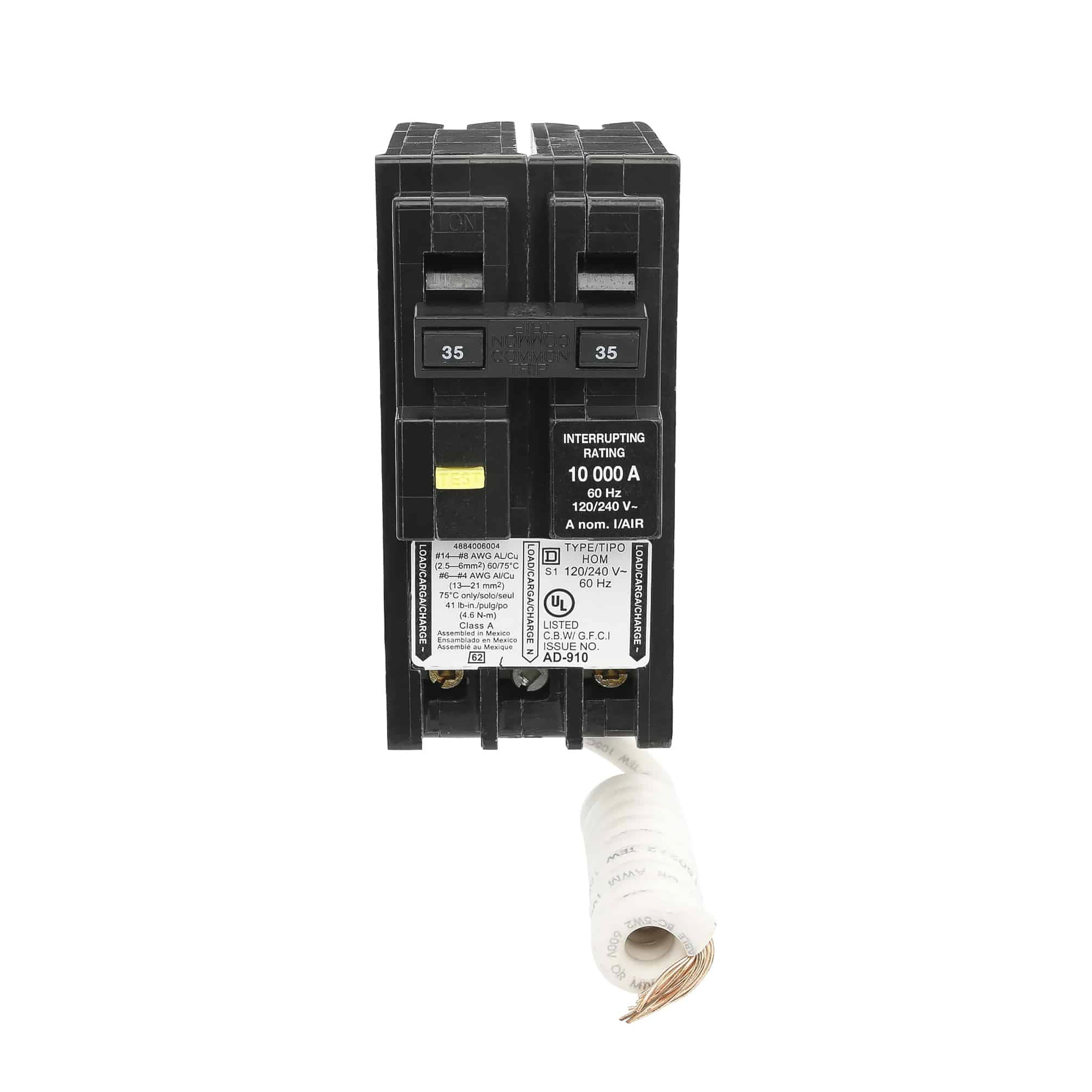 Picture of HOM235GFI - [TAA] Mini circuit breaker, Homeline, 35A, 2 pole, 120/240VAC, 10kA AIR, ground fault class A, plug in, UL