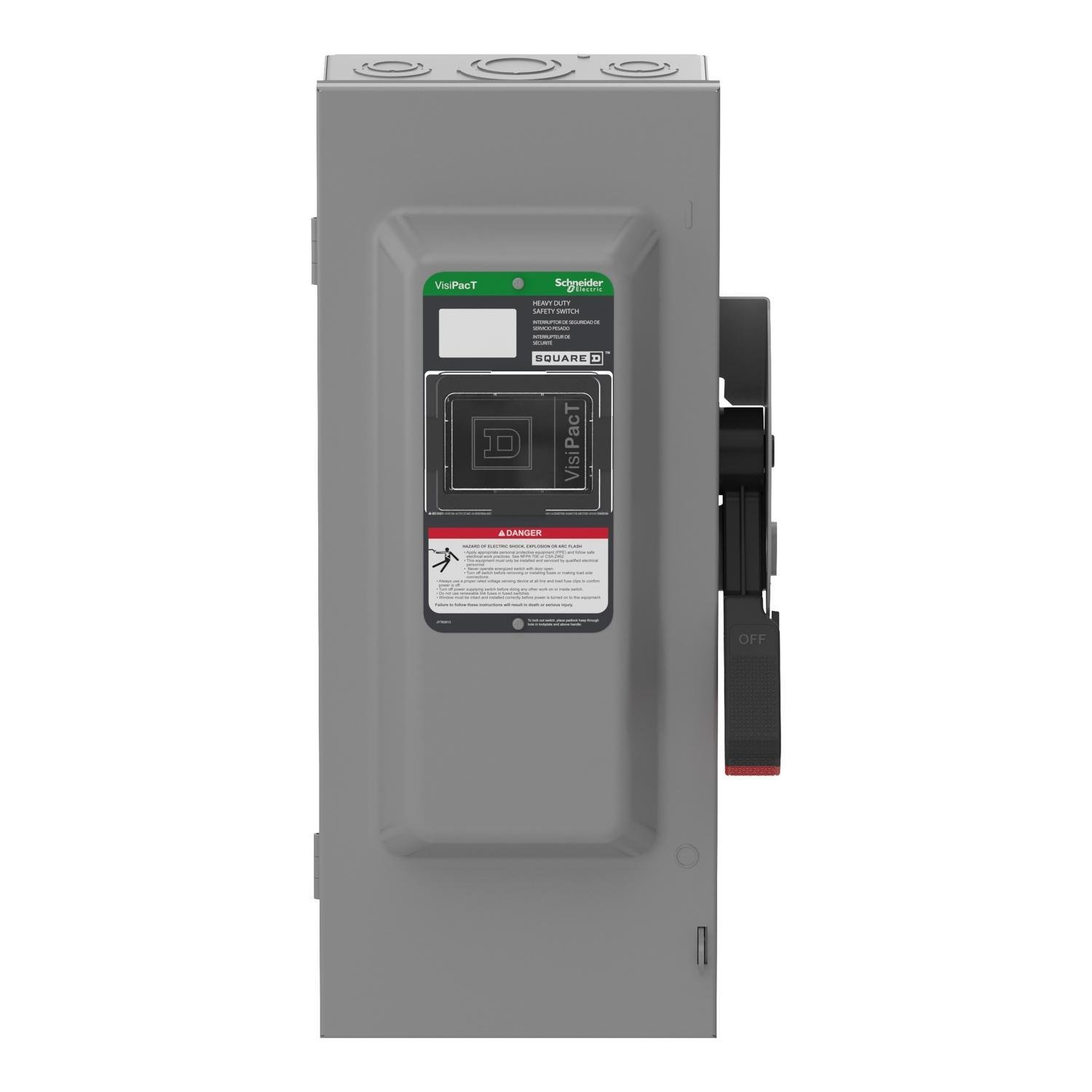 VH363N - Safety switch, VisiPacT, heavy duty, fused, viewing window, NEMA 1, 600V, 100A, 3 pole, neutral installed