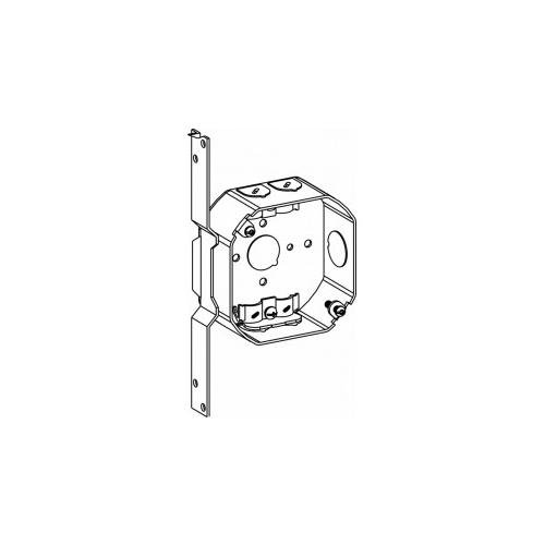 4RB-NM-FB - 1-1/2" DEEP, 4" (4O) WELDED OCTAGON STEEL BOX WITH NM CLAMPS AND FB BRACKET