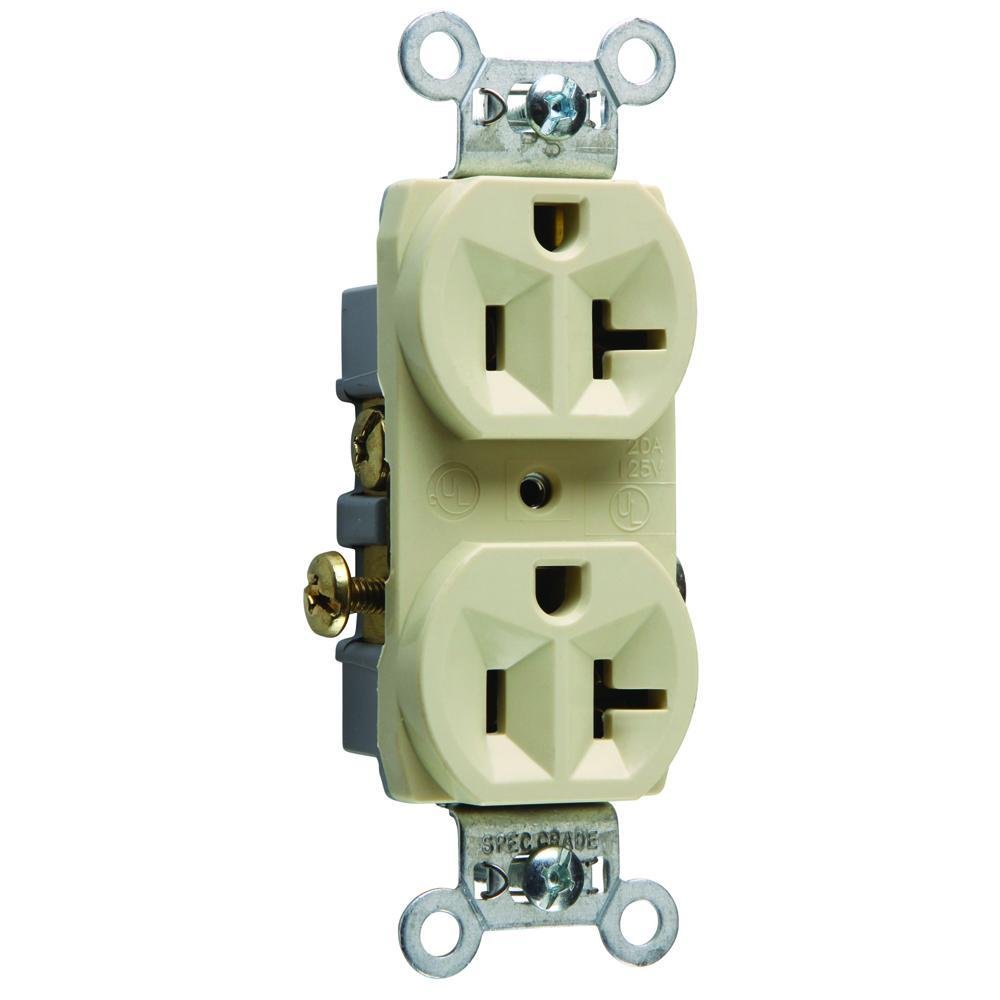 CR20-I - 20A 125V Commercial Spec-Grade Duplex Receptacle, Side Wire, Ivory