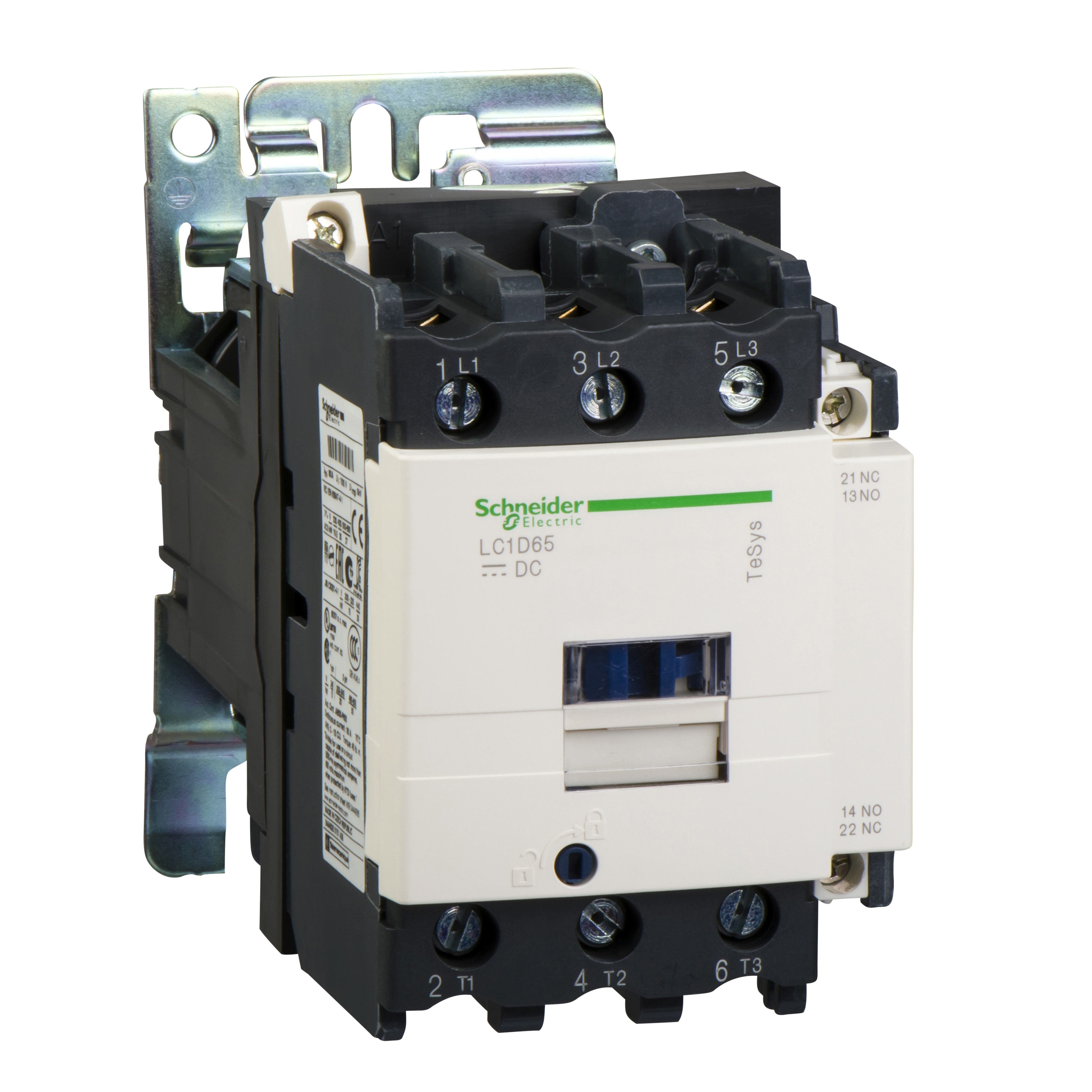 LC1D806BD - IEC contactor, TeSys Deca, nonreversing, 80A, 60HP at 480VAC, 3 phase, 3 pole, 3 NO, 24VDC coil, open style