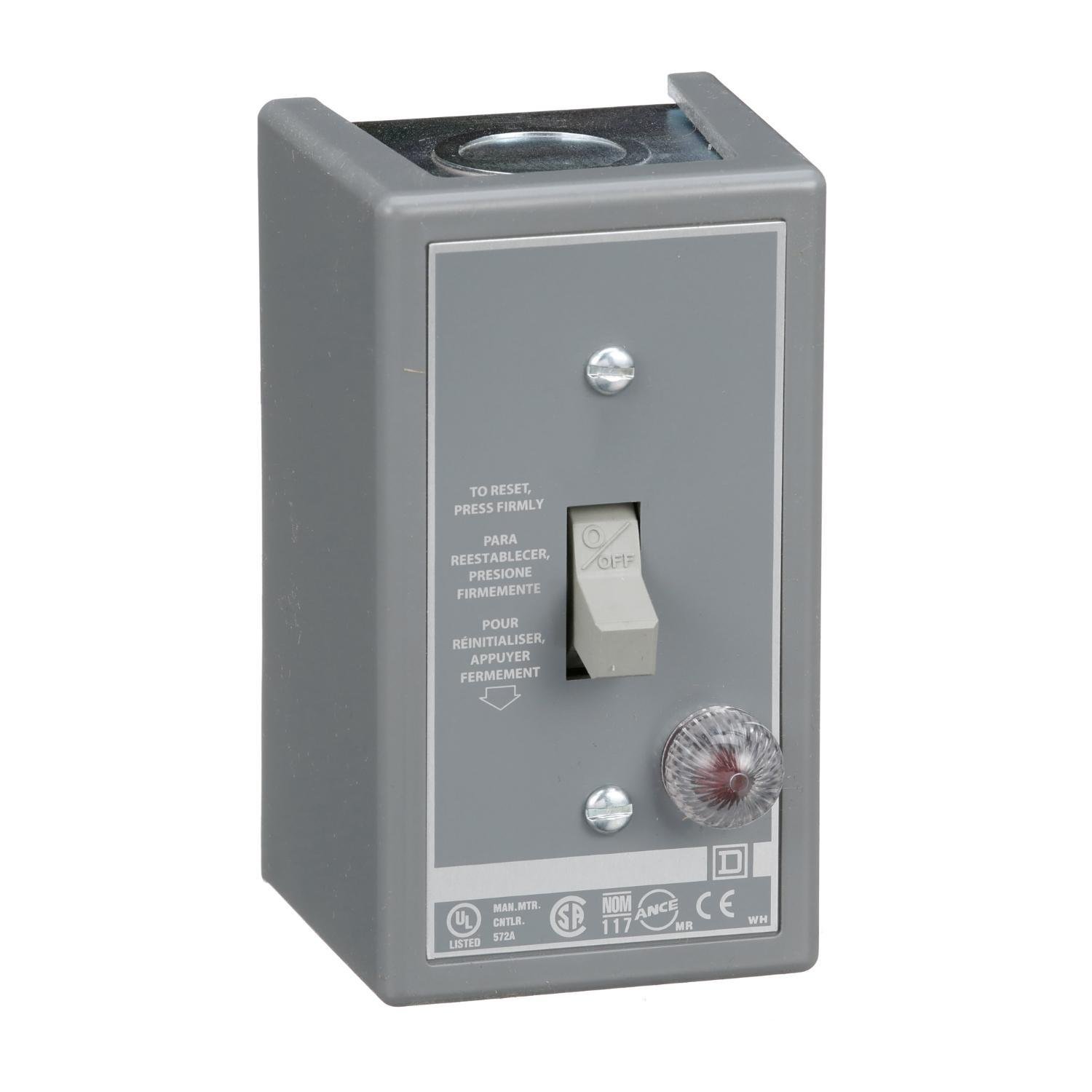 2510FG5P - Manual Starter, fractional horsepower, 16A, 1 pole, 1 HP at 277 VAC, toggle w/guard, red indicator, NEMA 1 enclosure