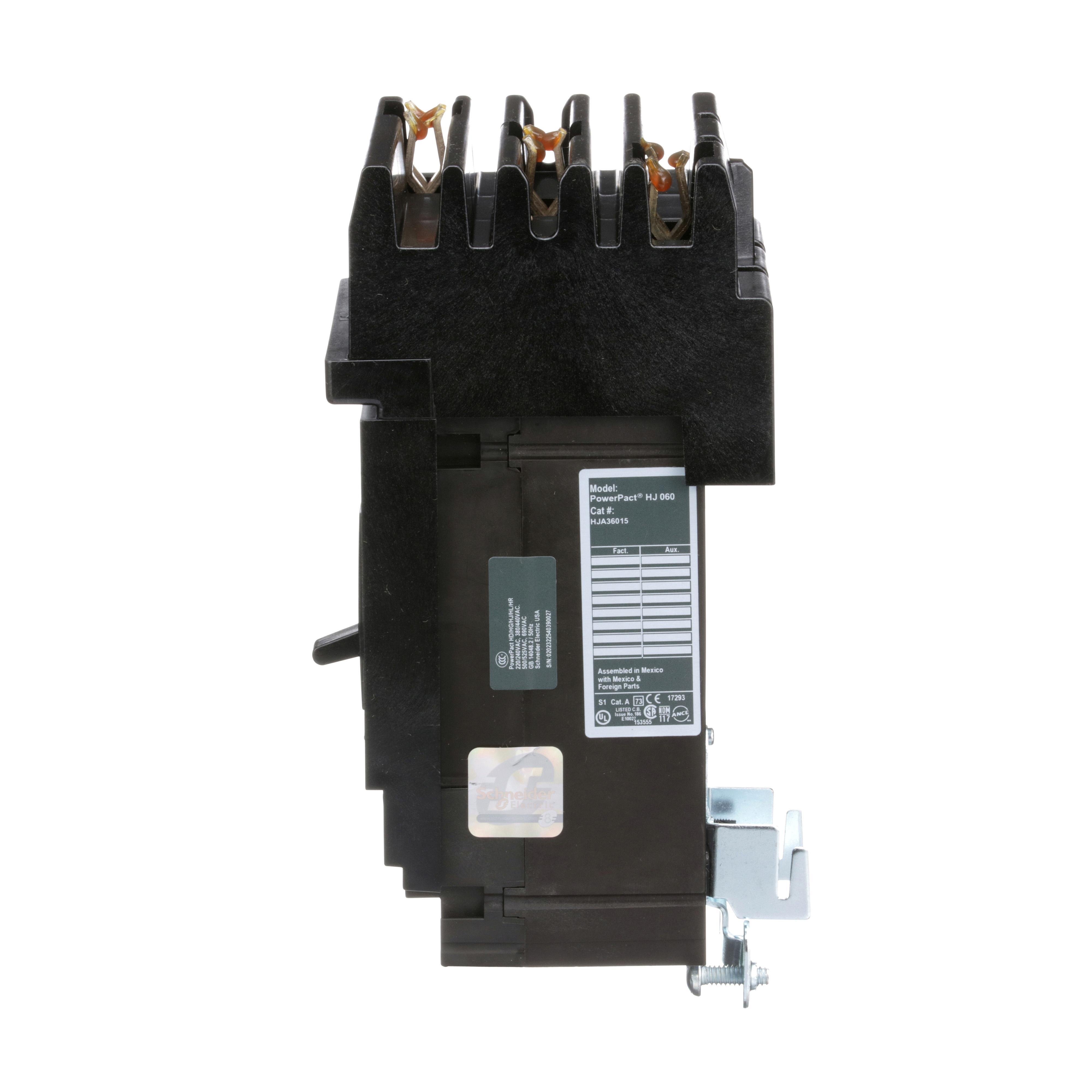 Picture of HJA36015 - Circuit breaker, PowerPacT H, 15A, 3 pole, 600VAC, 25kA, I-Line, thermal magnetic, 80%, ABC