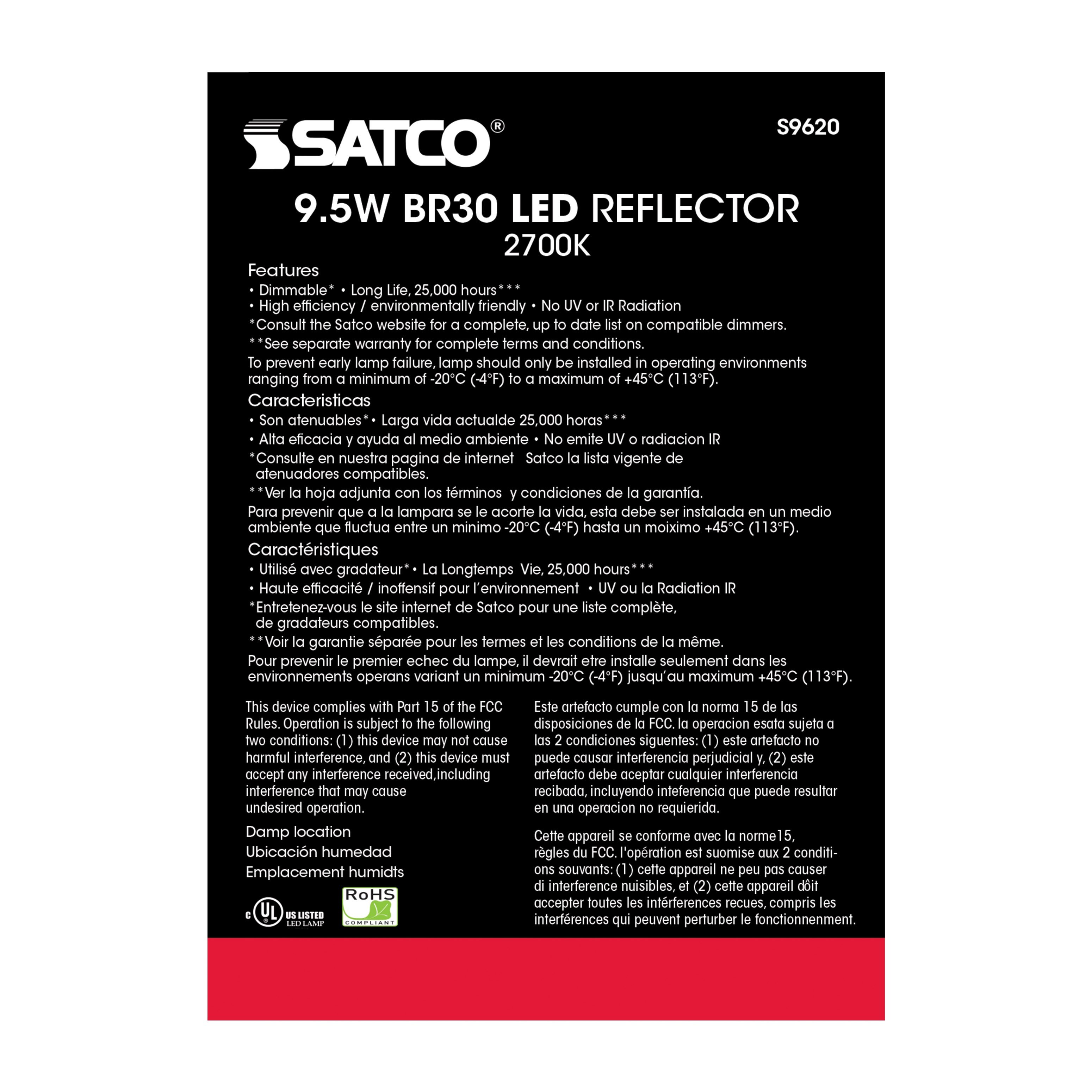 Picture of S9620 - 9.5 Watt - BR30 LED - 105 deg. Beam Angle - 2700K - Medium base - 120 Volt - Dimmable
