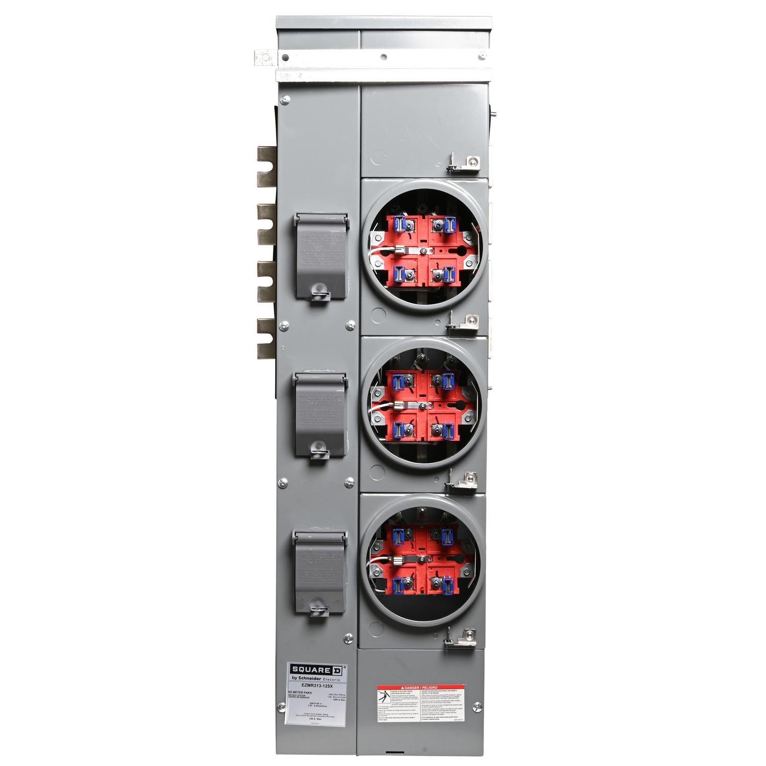 EZMR313125X - Branch unit, EZ Meter-Pak, 125A, 3 x 5 jaw sockets, 208Y/120VAC, no bypass, ringless, 1200A Al/Cu busbar