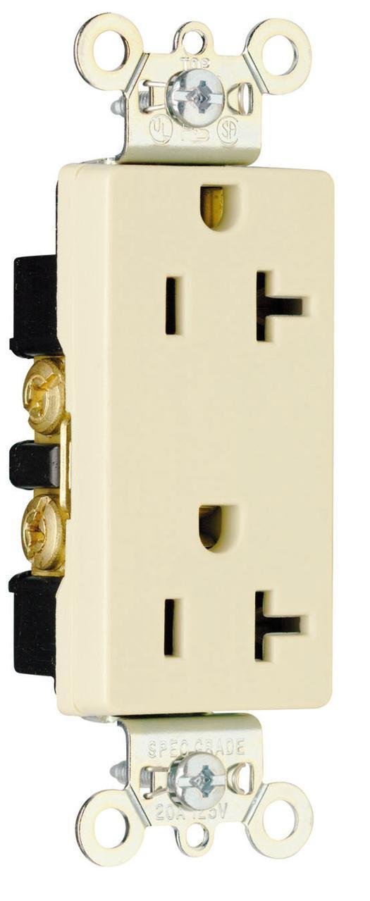 26352-I - 20A 125V Heavy Duty Specification Grade Decorator Duplex Receptacle, Ivory