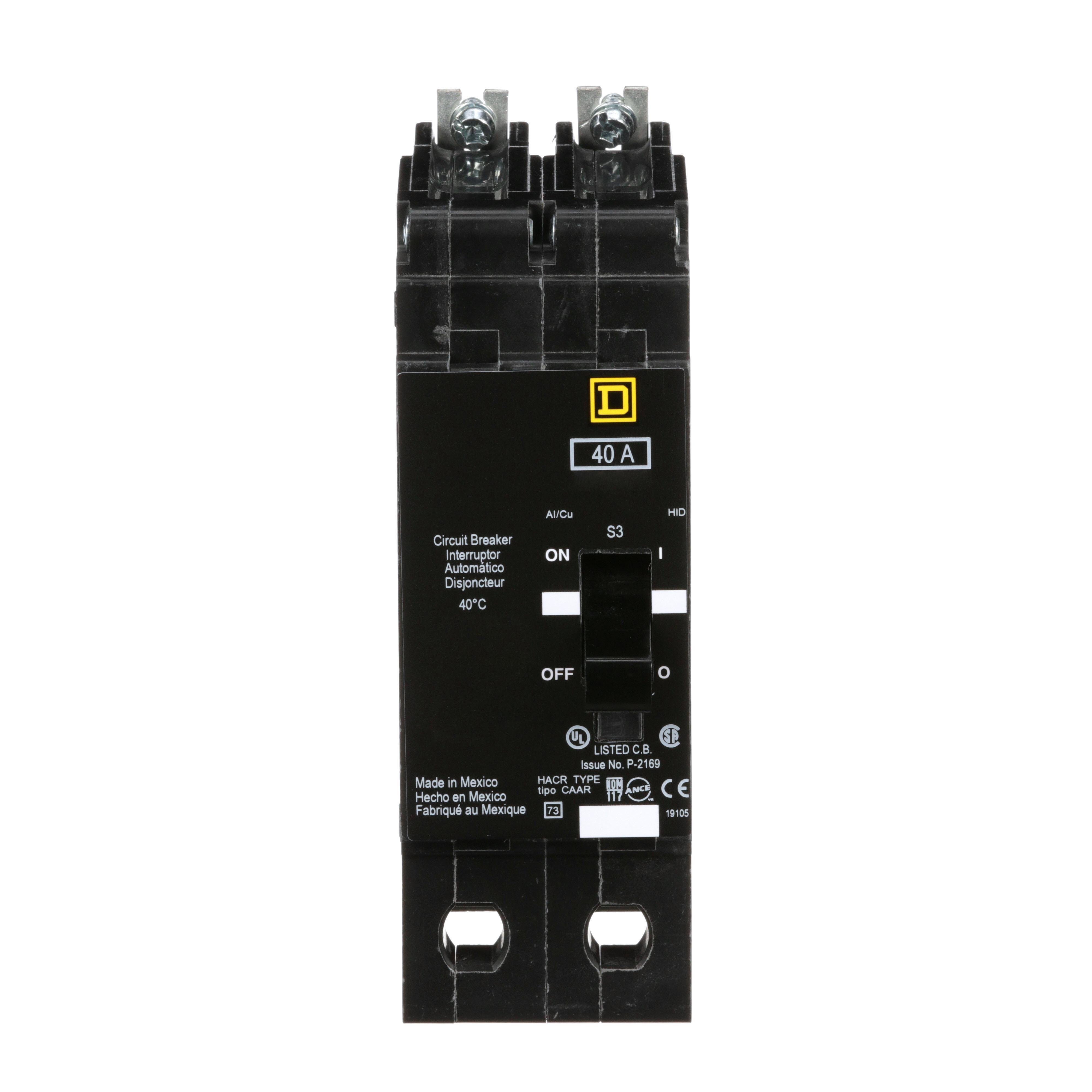 EJB24040 - Mini circuit breaker, E-Frame, 40A, 2 pole, 480Y/277VAC, 100kA max, bolt on [TAA]