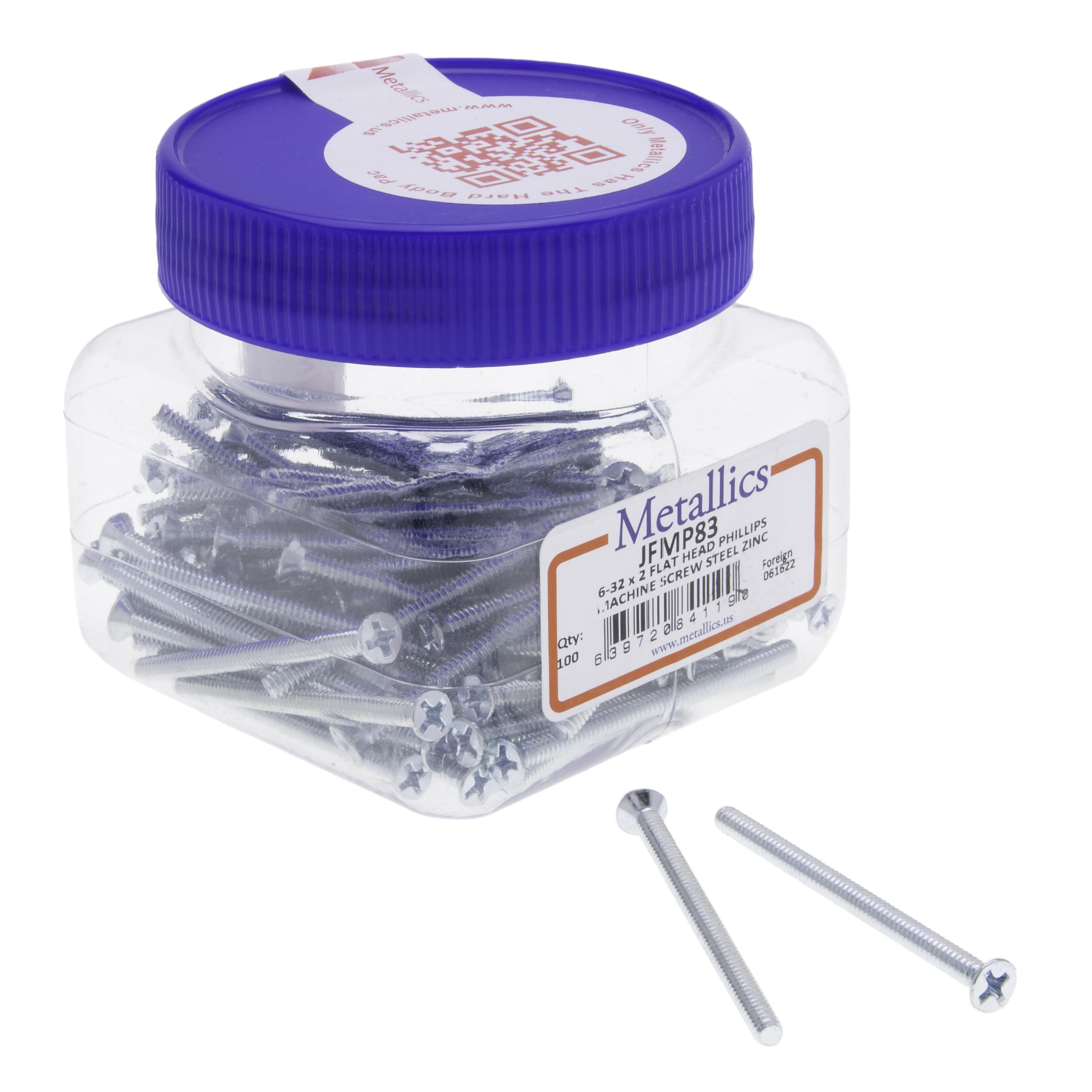 JFMP83 - 6-32 x 2 in. Flat Head Phillips Machine Screws - Steel Zinc - 100qty