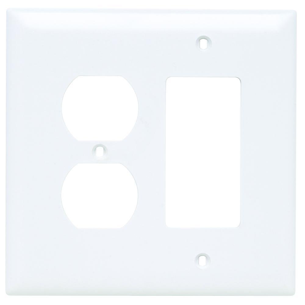 TPJ826W - TradeMaster® Junior Jumbo 2-Gang Nylon Wall Plate, Duplex Receptacle Opening, 1 Decorator Opening, White