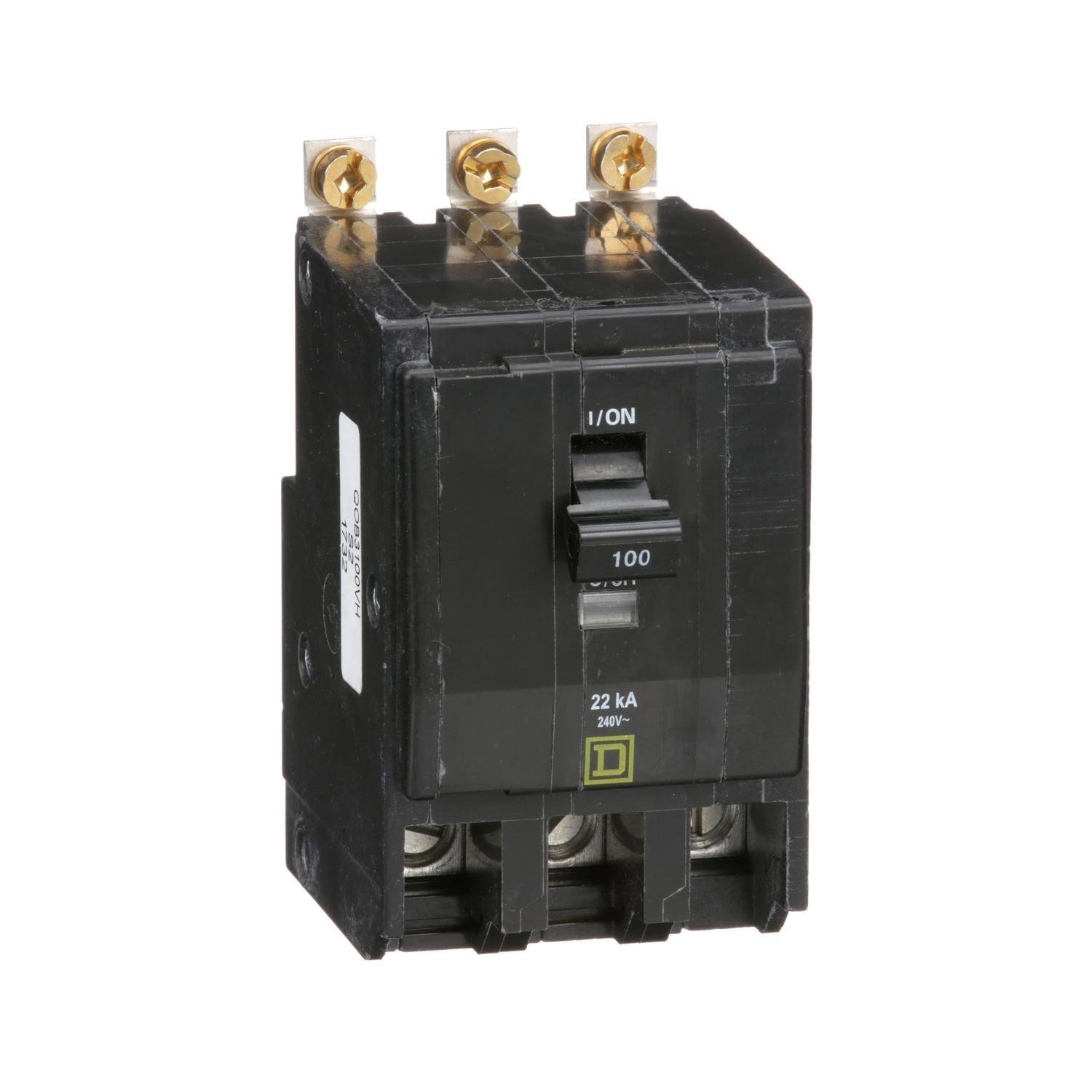Picture of QOB3100VH - Mini circuit breaker, QO, 100A, 3 pole, 120/240VAC, 22kA, bolt on