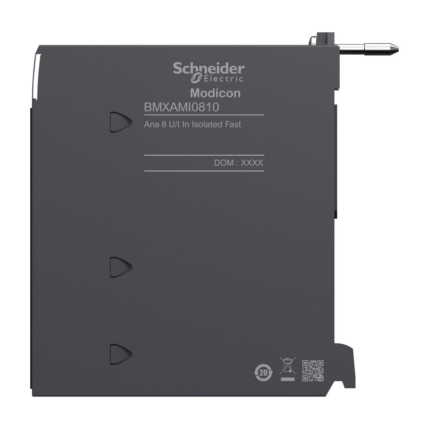 Picture of BMXAMI0810 - analog isolated high level input module, Modicon X80, 8 inputs, 0 to 20mA, 4 to 20mA, 10V positive or negative