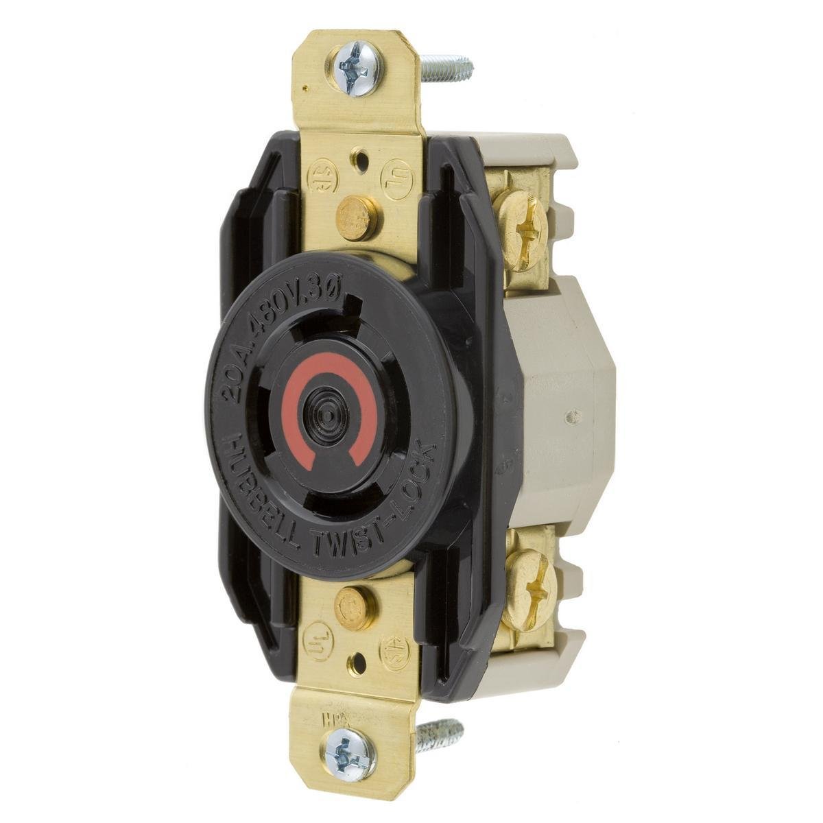 Picture of HBL2430 - Locking Devices, Twist-Lock®, Industrial, Flush Receptacle, 20A 3-Phase Delta 480V AC, 3-Pole 4-Wire Grounding, L16-20R, Screw Terminal, Black