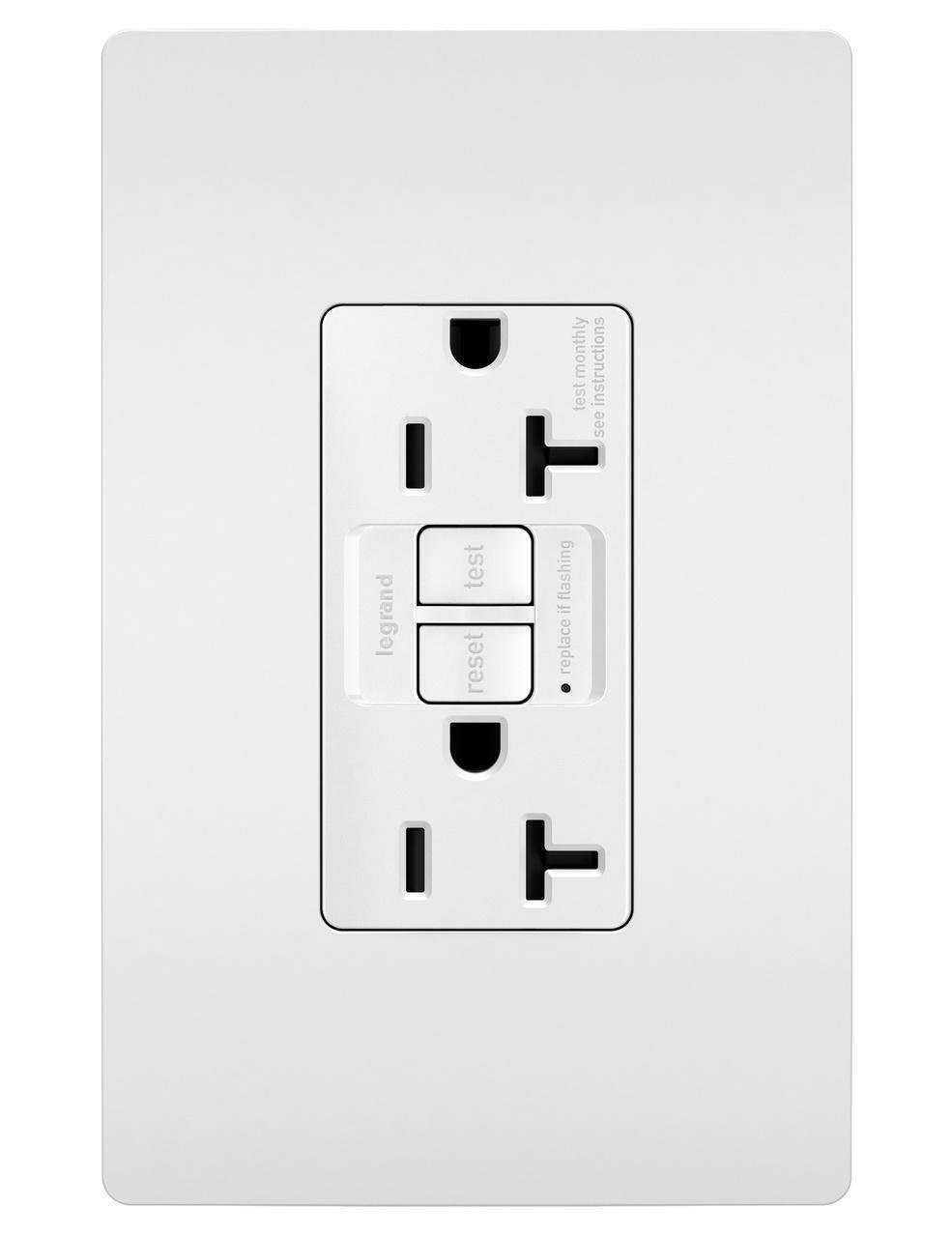 Picture of PT2097-TRW - PlugTail® Specification Grade Tamper-Resistant 20A Duplex Self-Test GFCI Receptacles with SafeLock® Protection, White