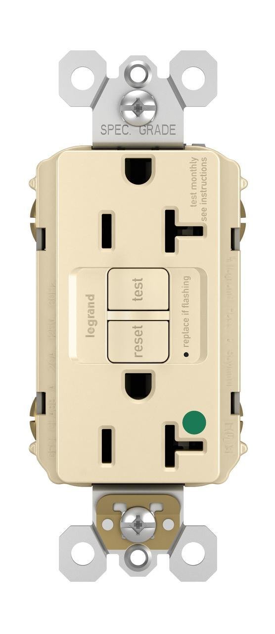 2097-HGI - Hospital Grade 20A Duplex Self-Test GFCI Receptacles with SafeLock® Protection, Ivory